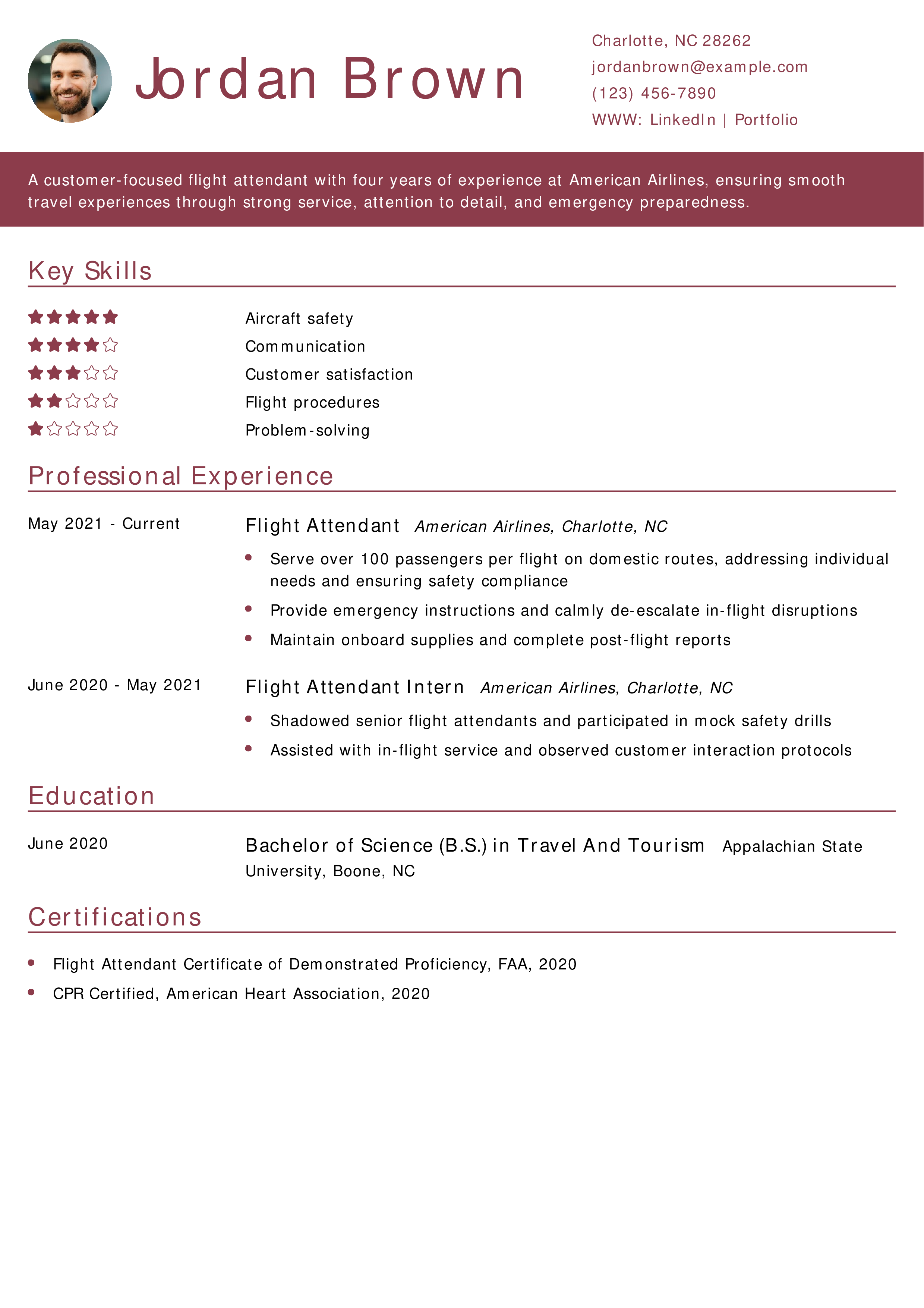 American Airlines Flight Attendant Resume Example