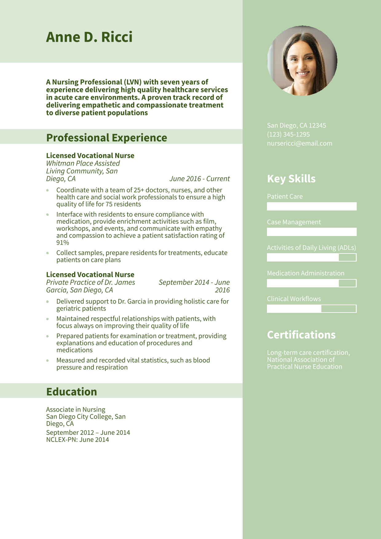 Assisted Living LVN Resume Example