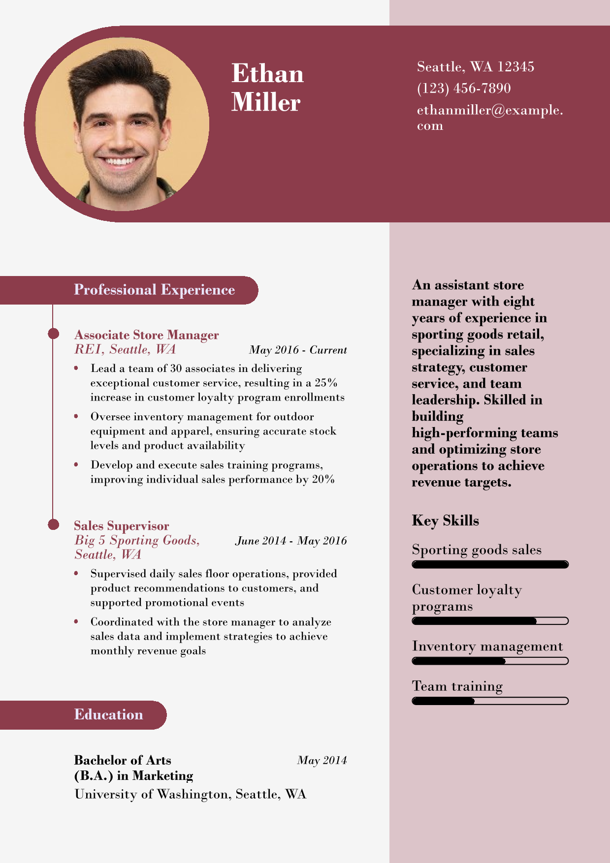 Associate Store Manager - Sporting Goods Resume Example