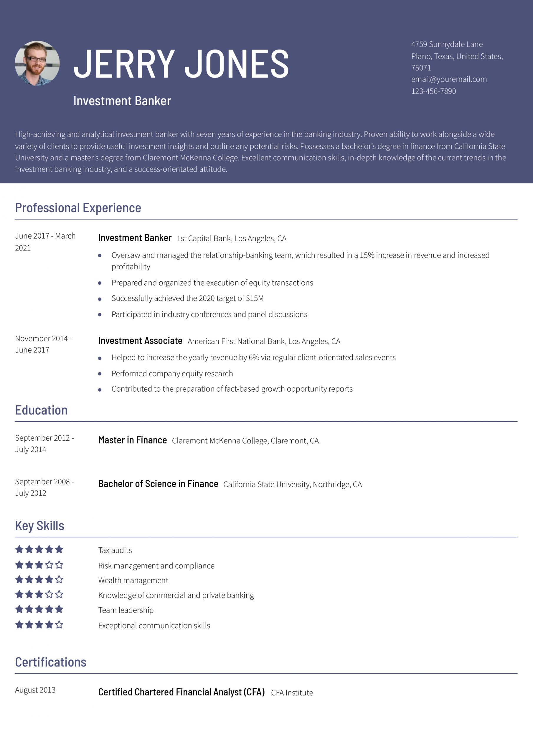 Banking Resume Example