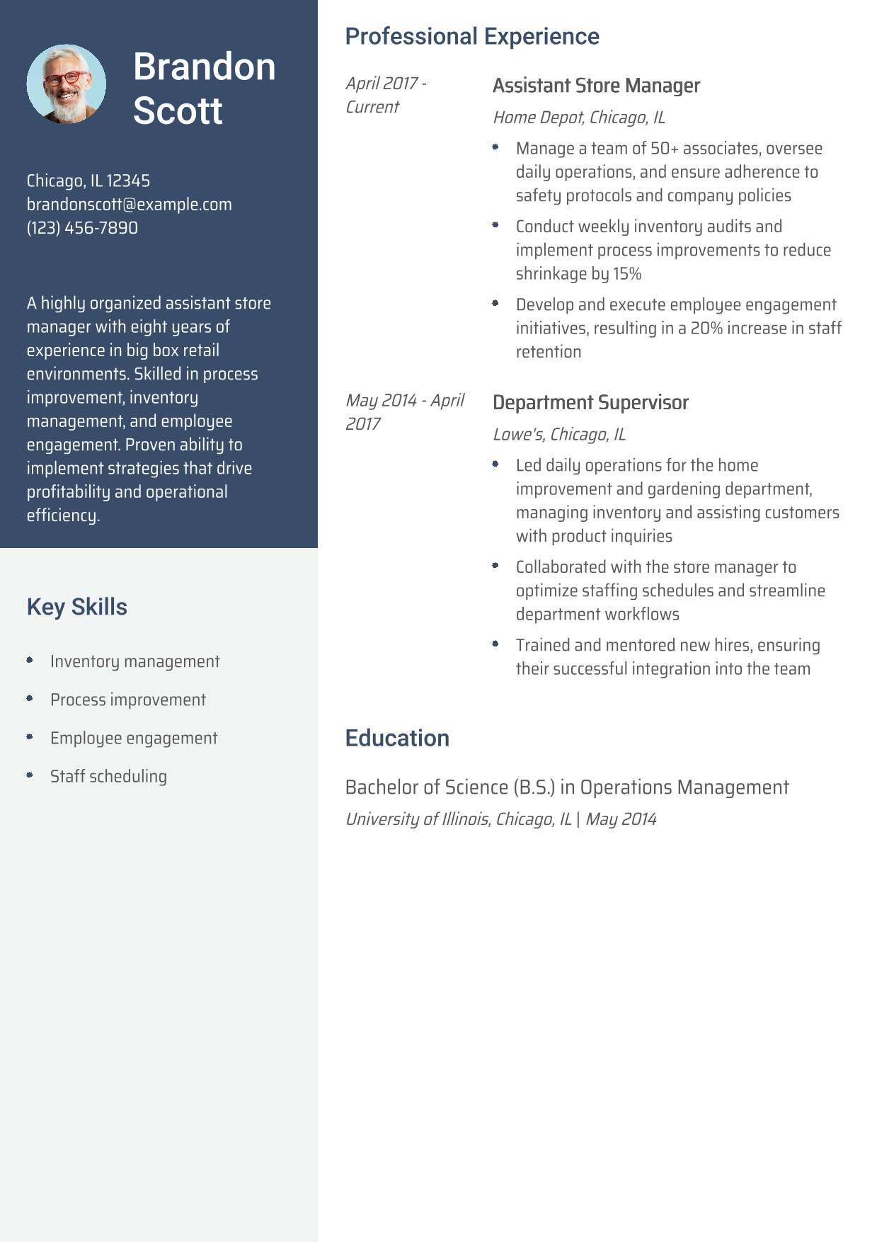 Big Box Retail Assistant Store Manager Resume Example