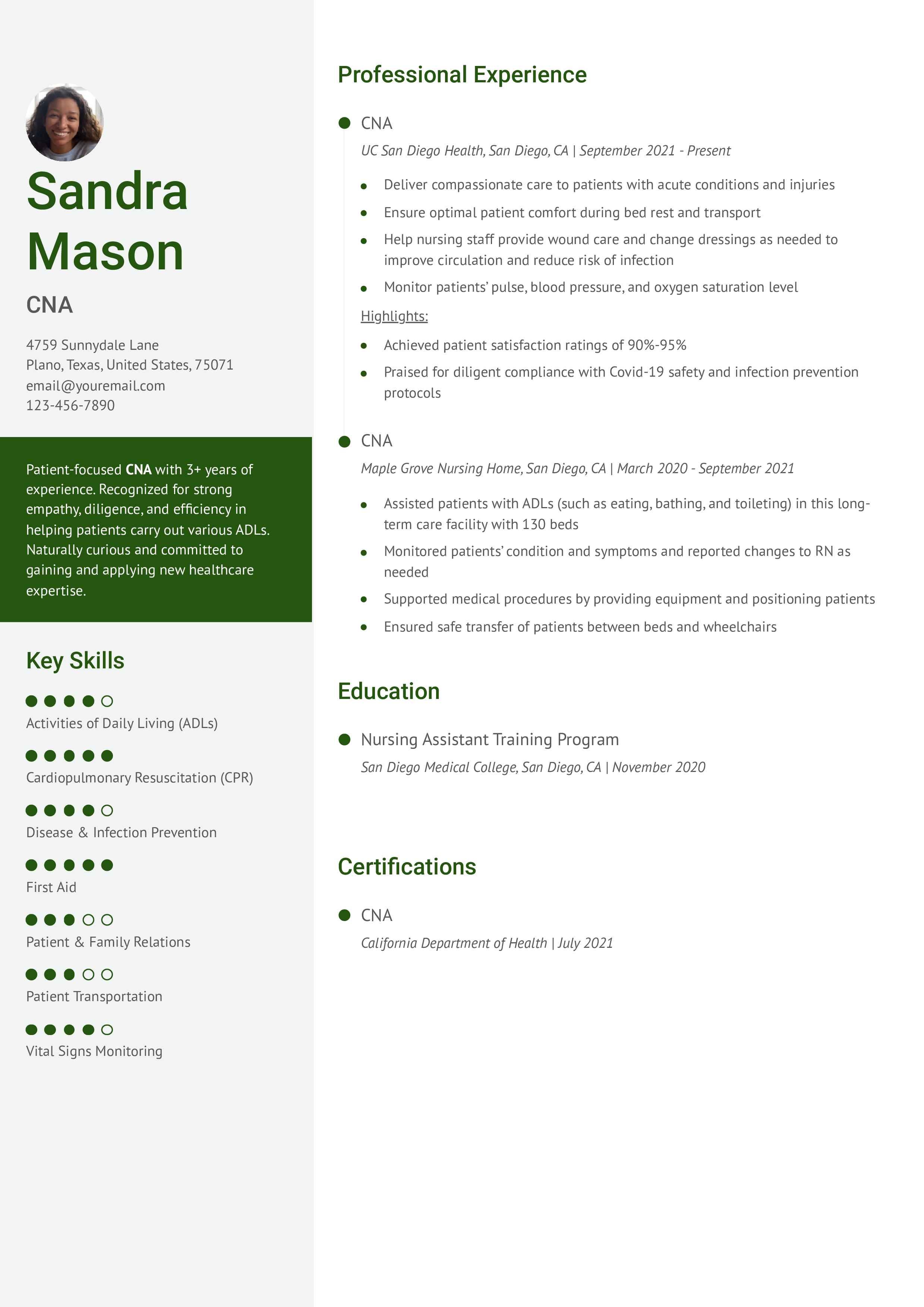 CNA Resume Example