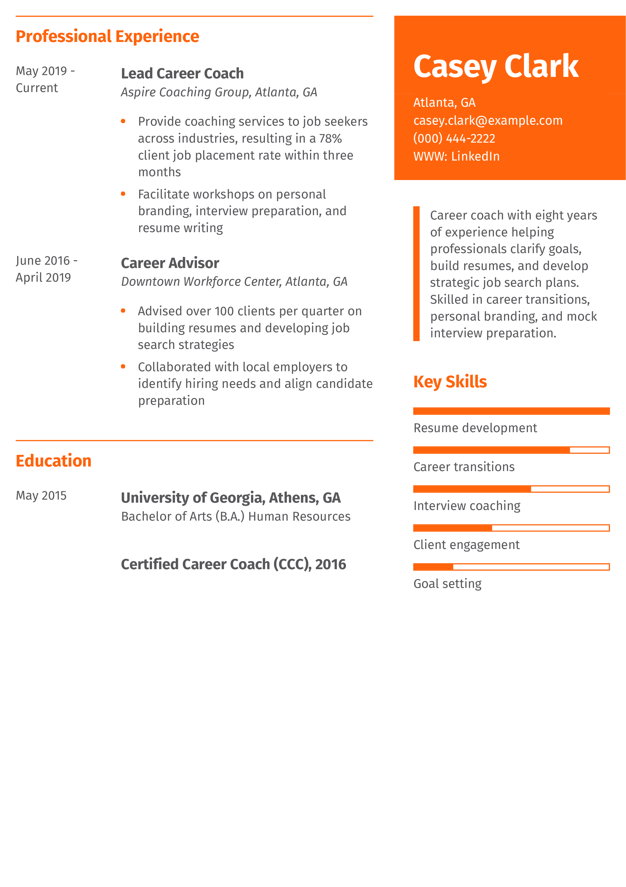 Career Coach Resume Example