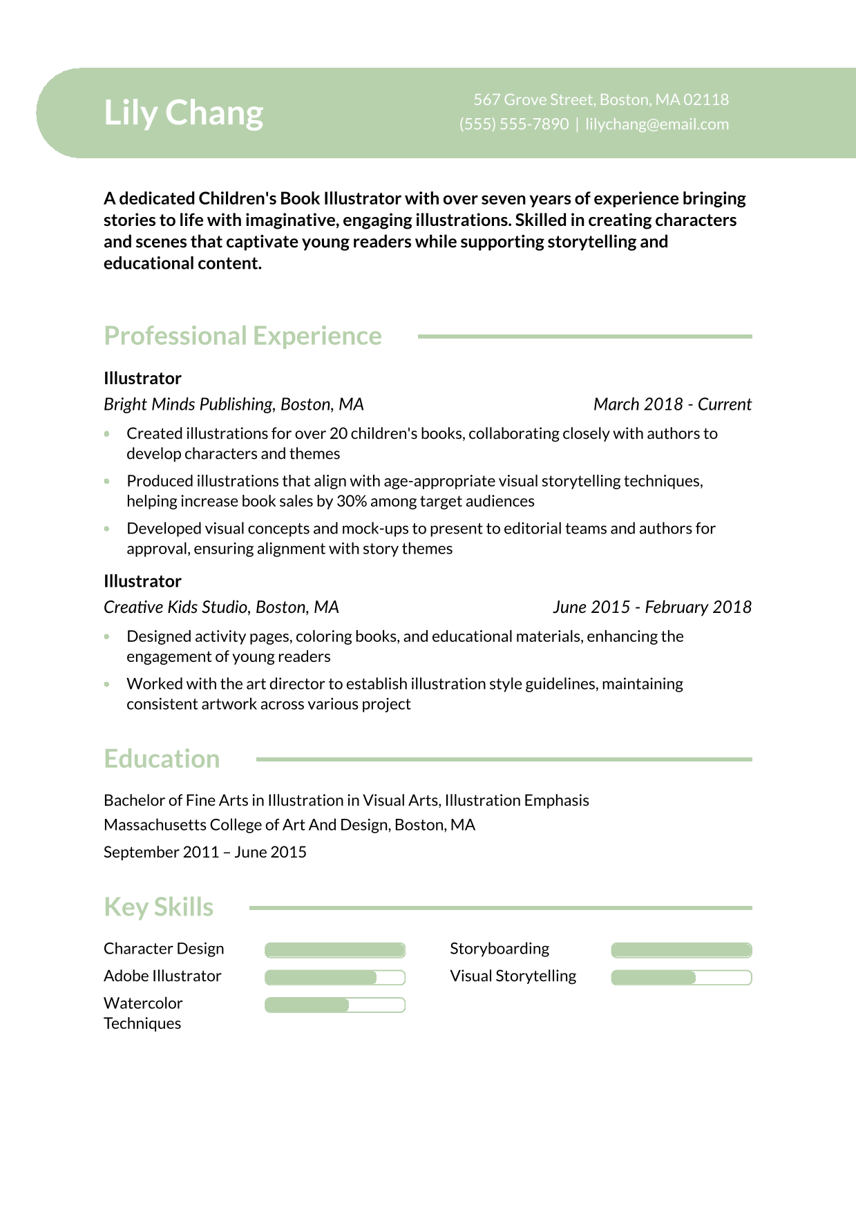 Children’s Book Illustrator Resume Example