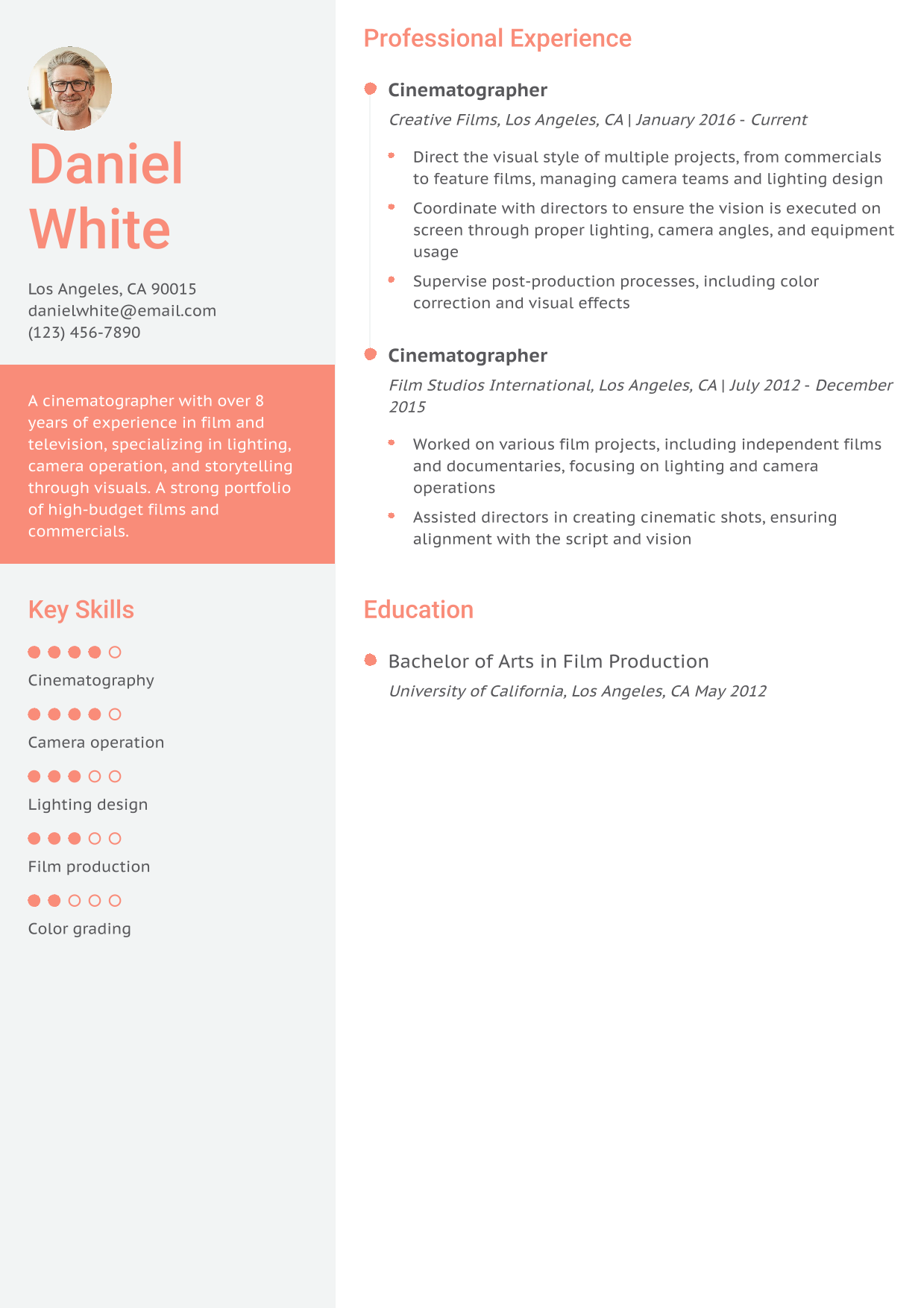 Cinematographer Resume Example