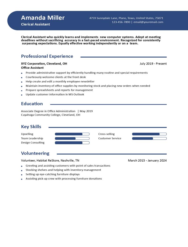 Clerical Resume Example