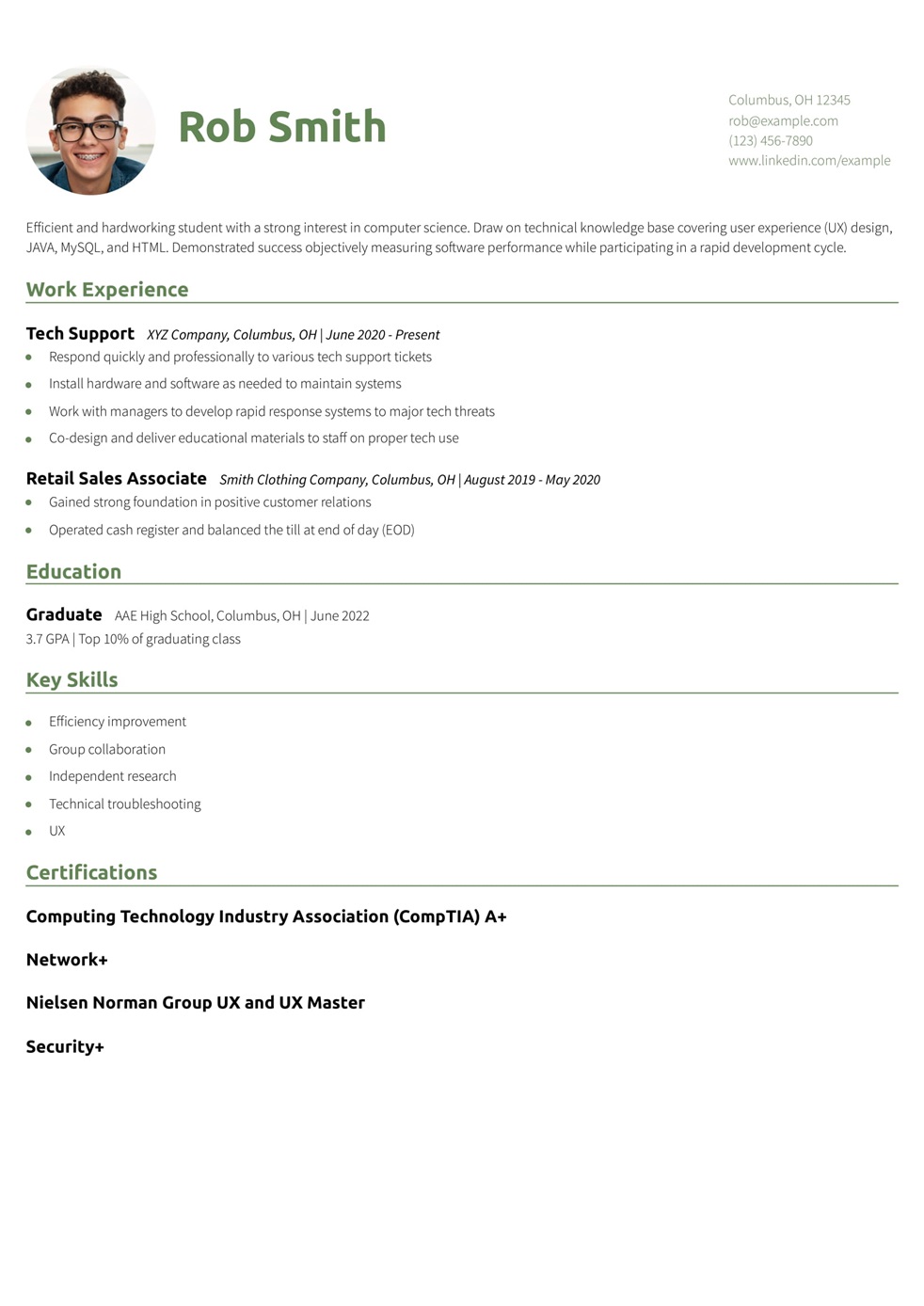 College Student Resume Example