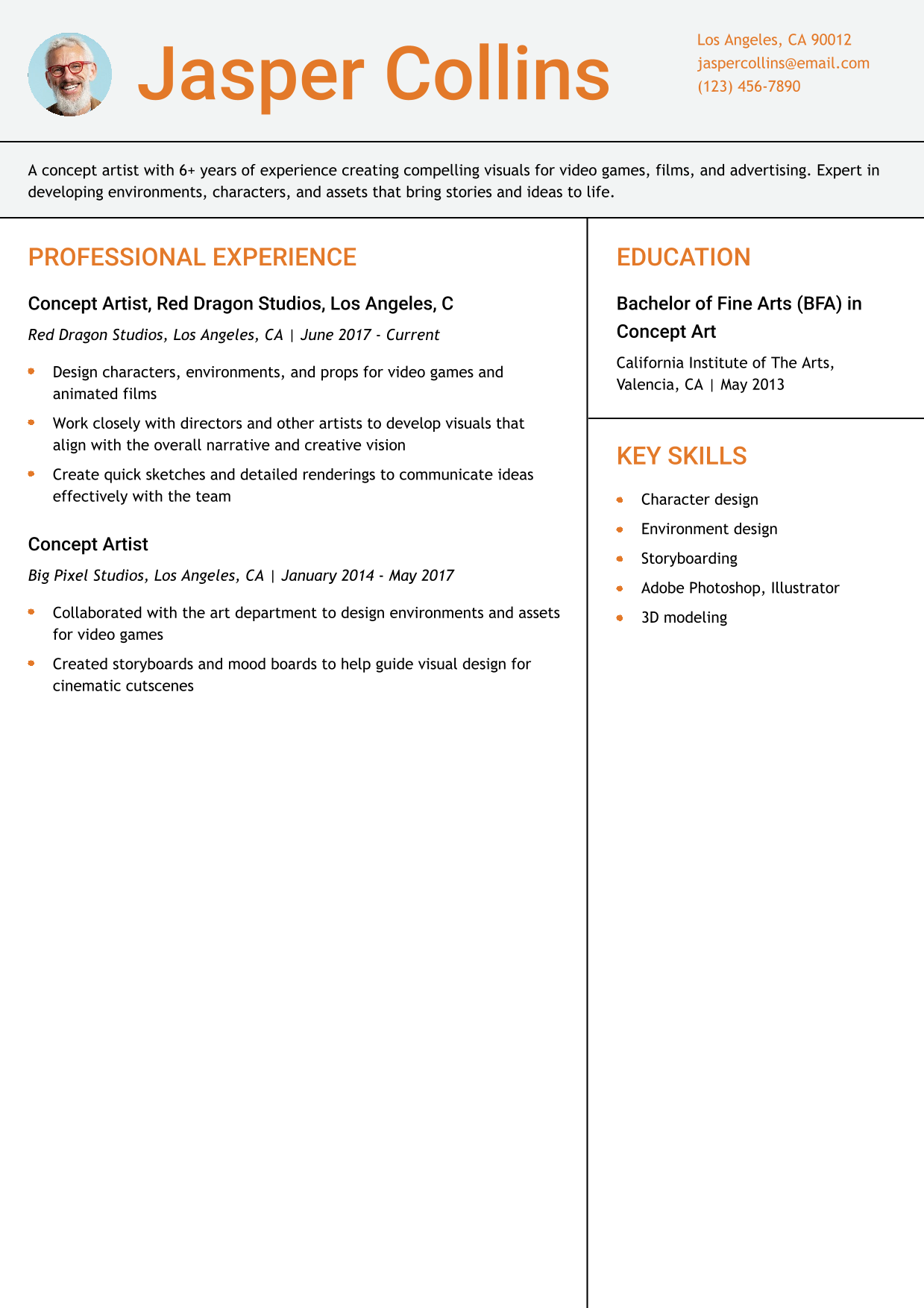 Concept Artist Resume Example