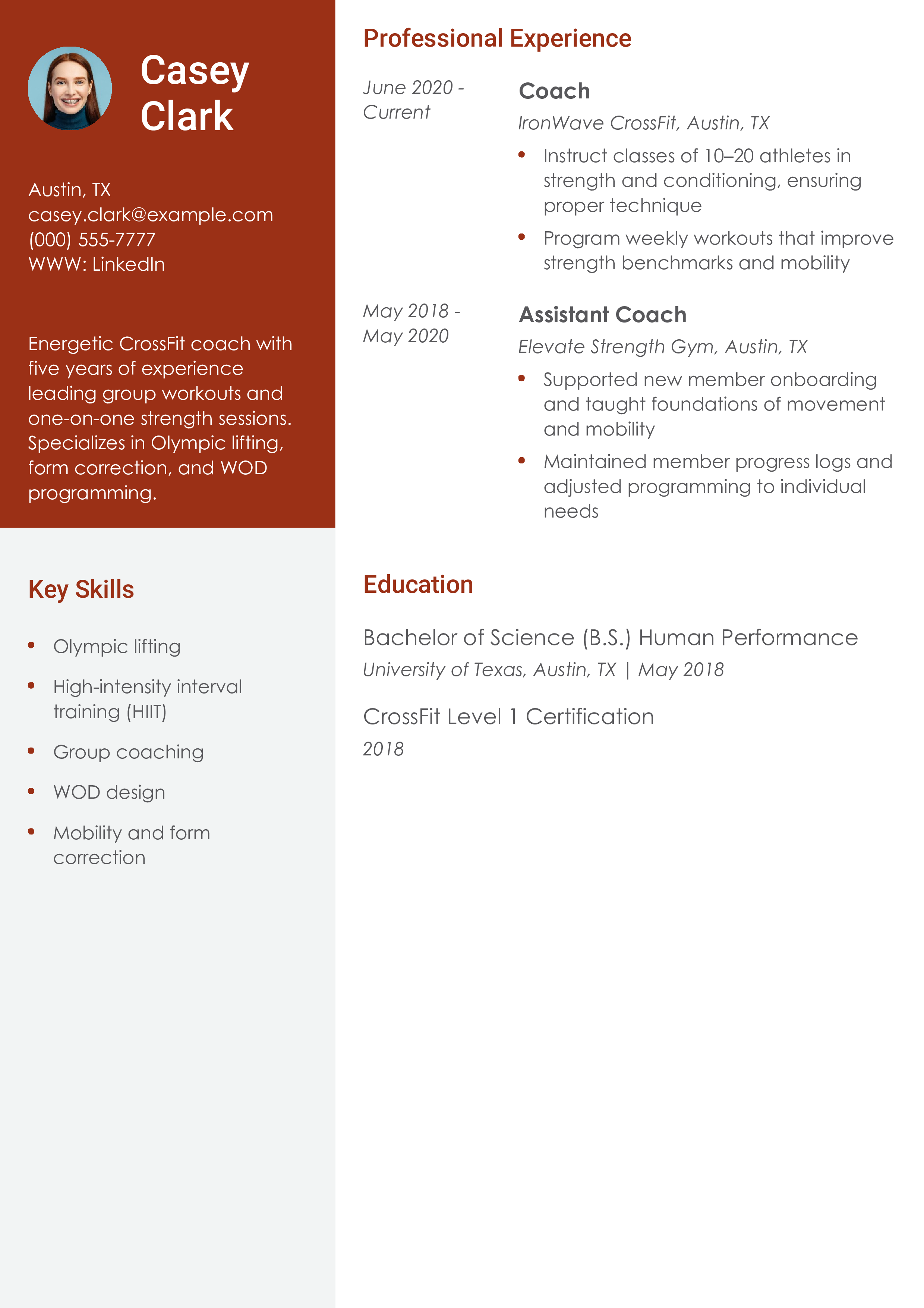 CrossFit Coach Resume Example