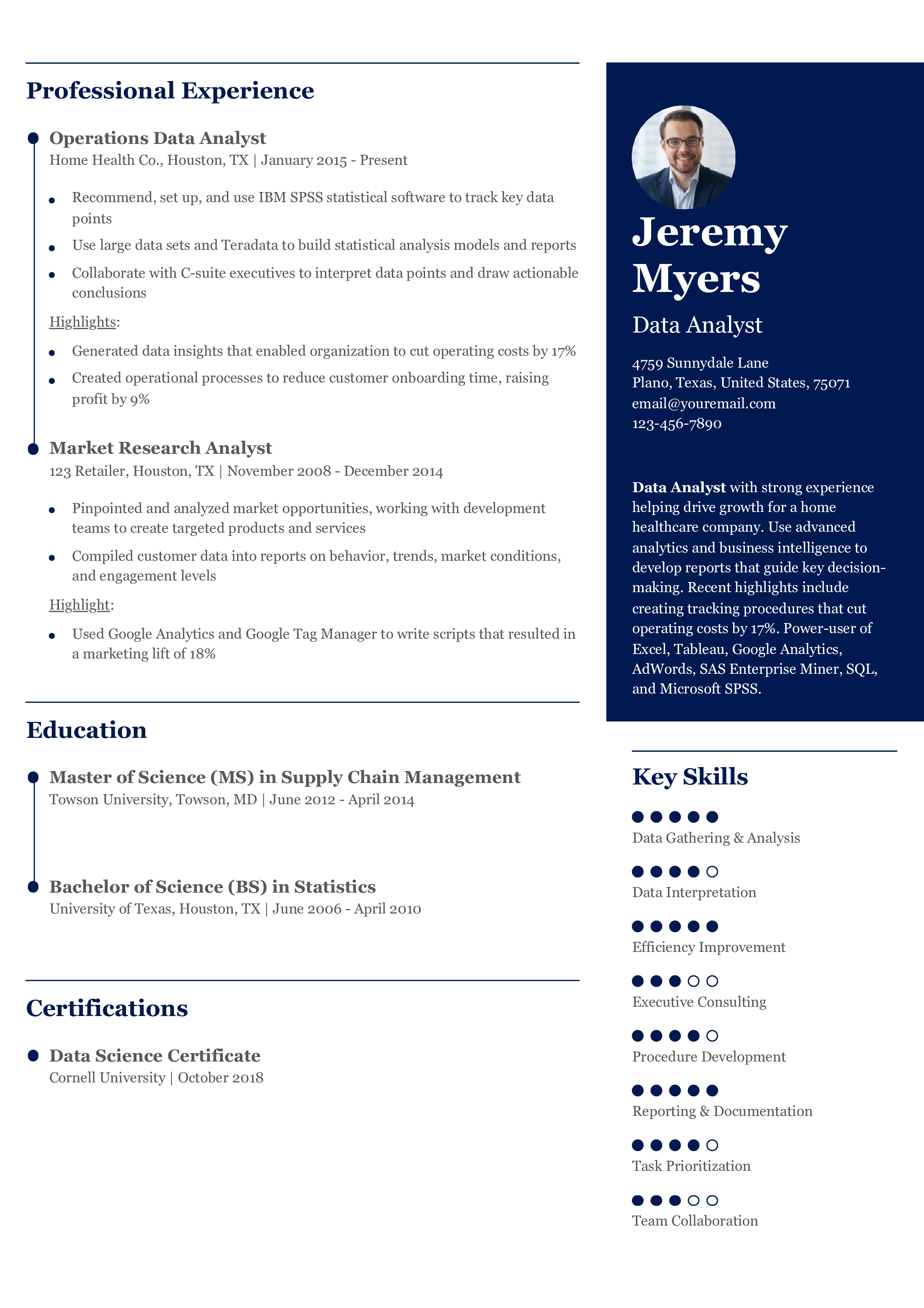 Data Analyst - Senior-Level Resume Example