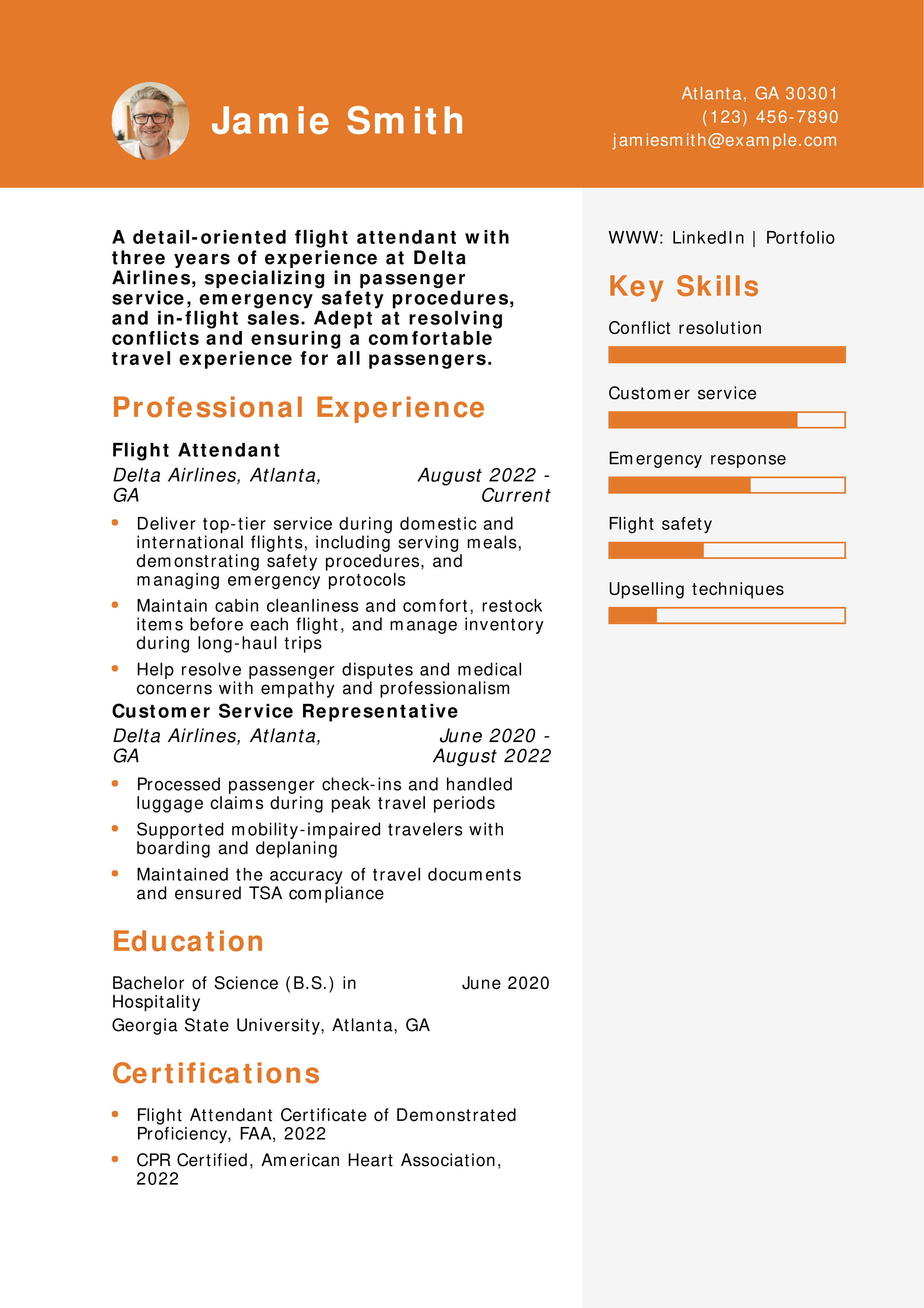 Delta Flight Attendant Resume Example