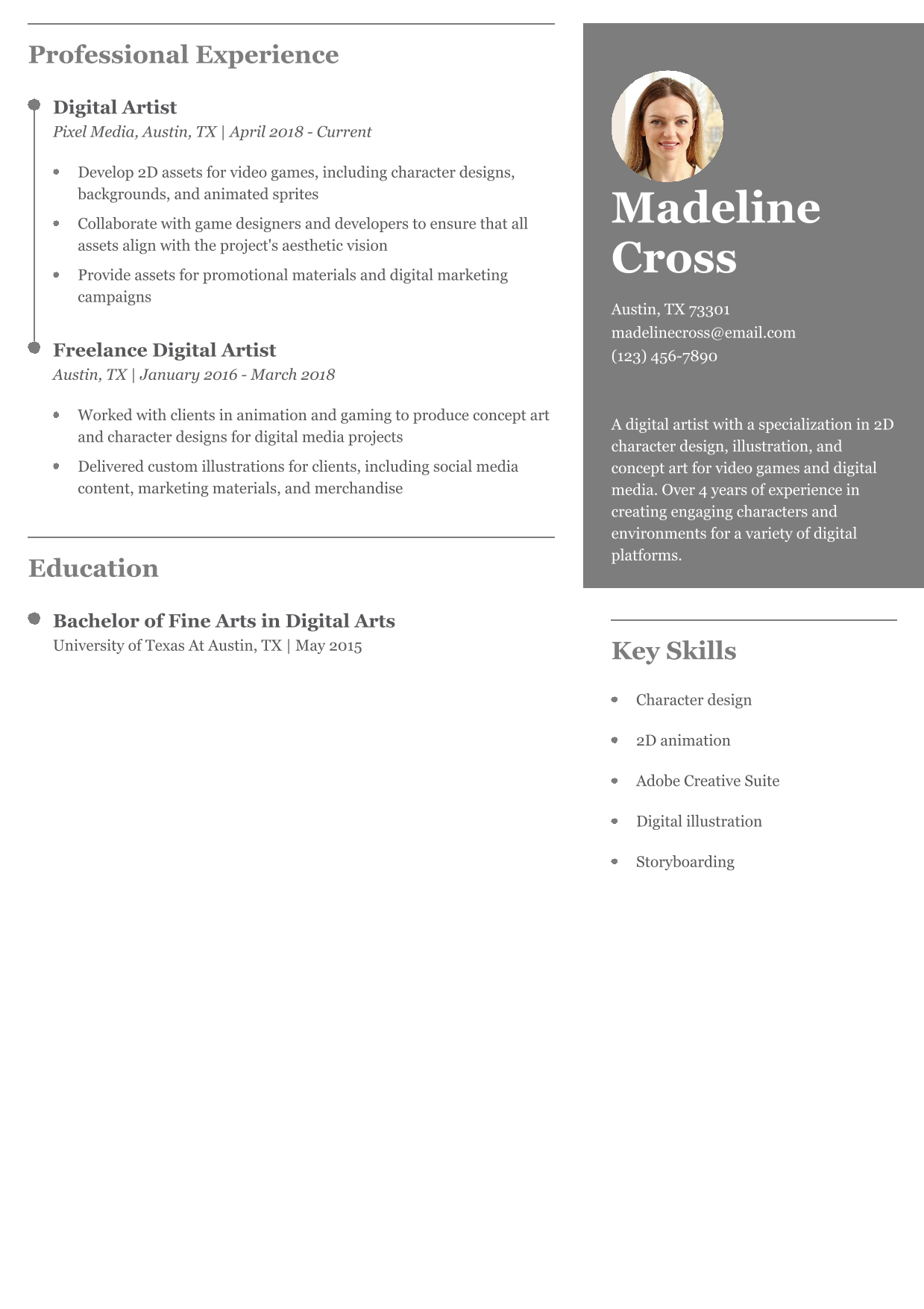 Digital Artist Resume Example