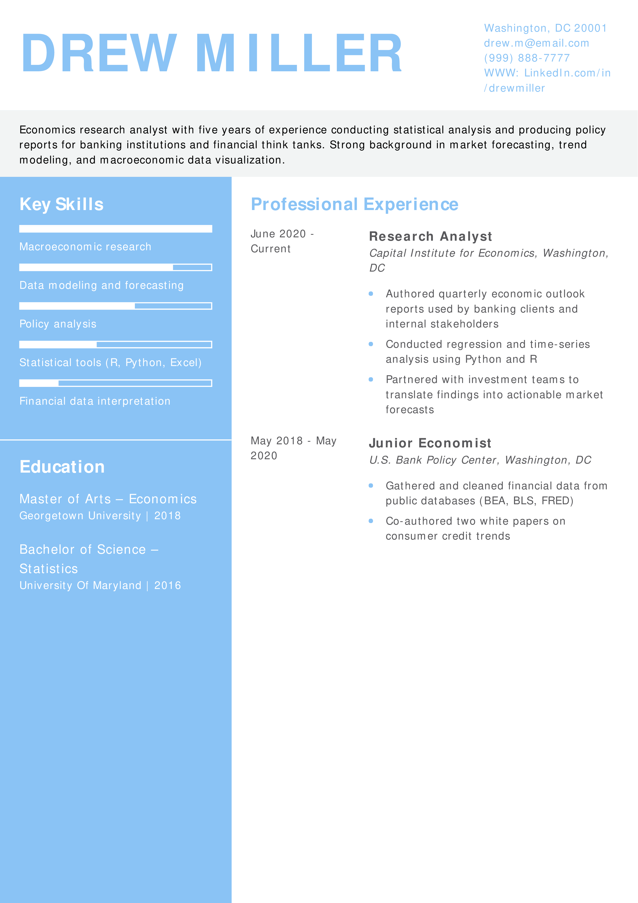 Economic Research Analyst Resume Example