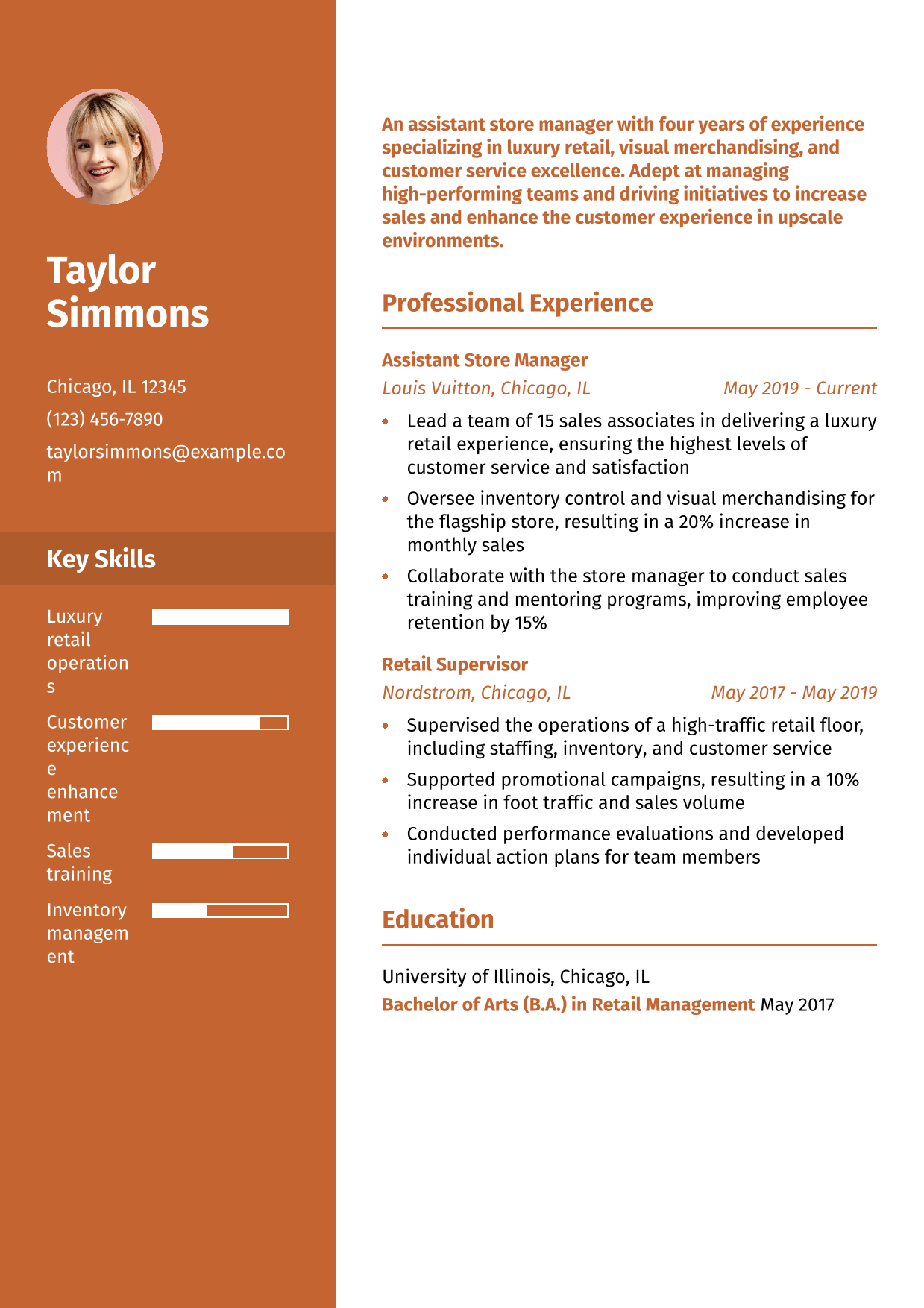 Elegant Assistant Store Manager Resume Example