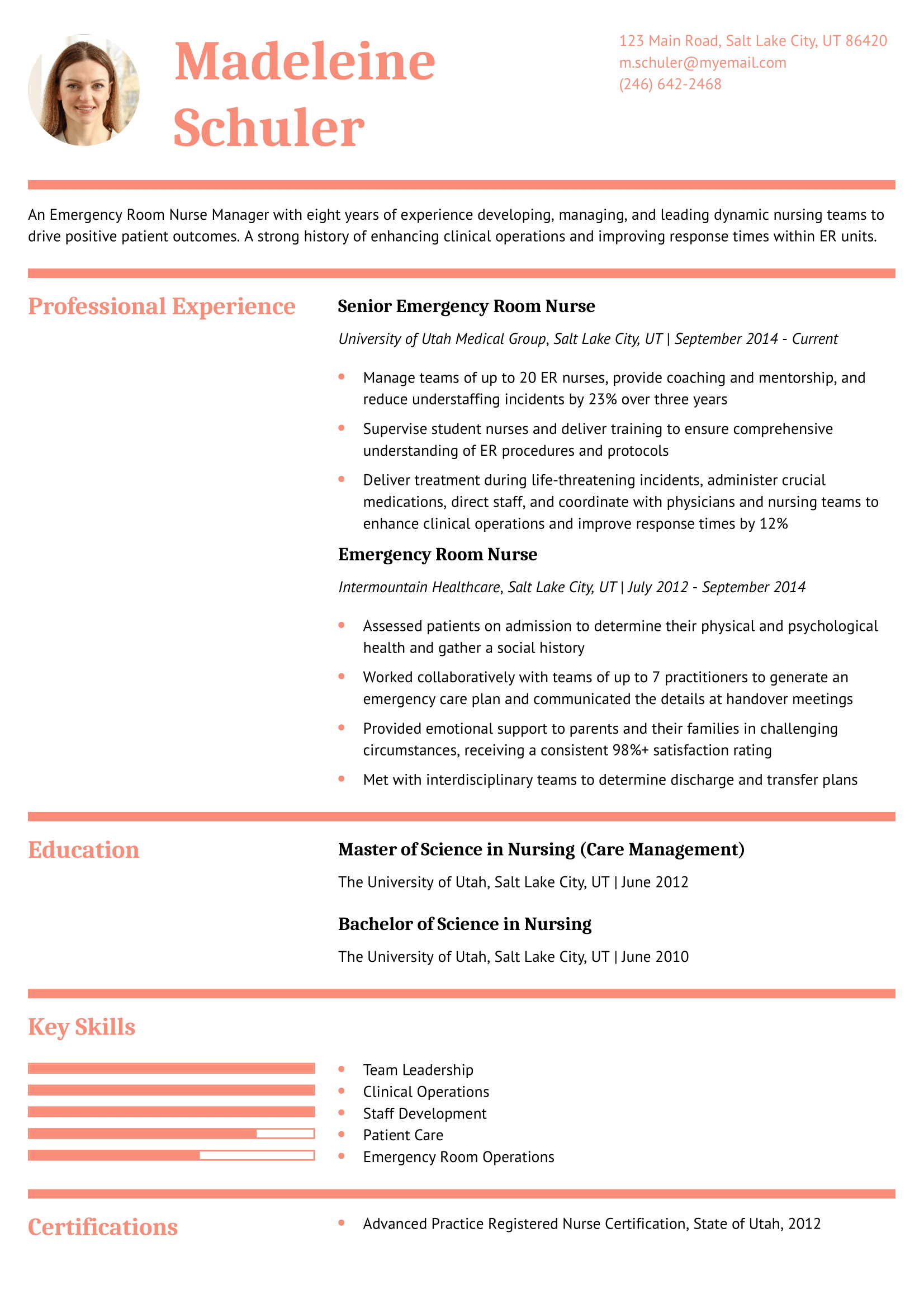 Emergency Room (ER) Nurse Resume Example