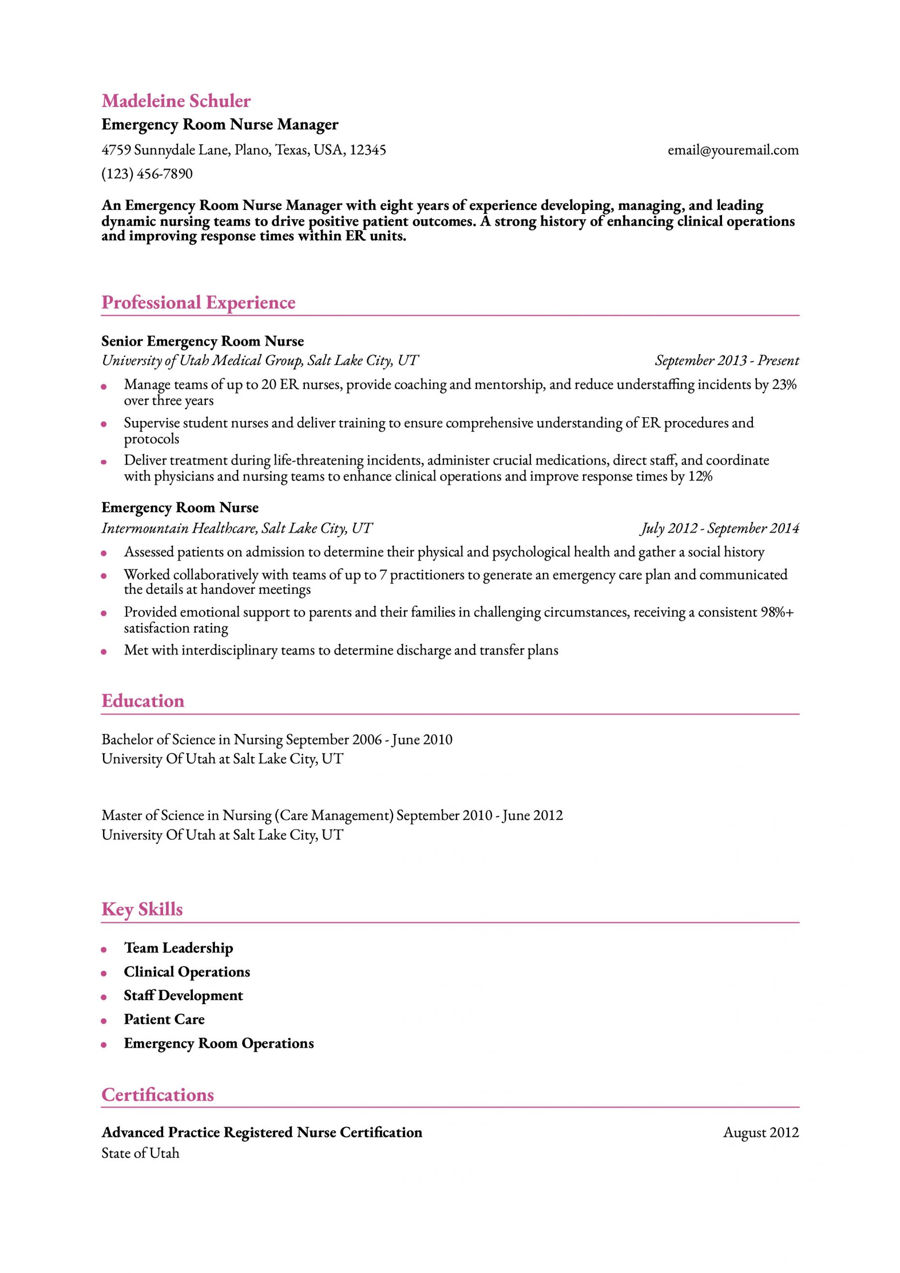 Emergency Room Nurse Resume Examples and Templates for 2025