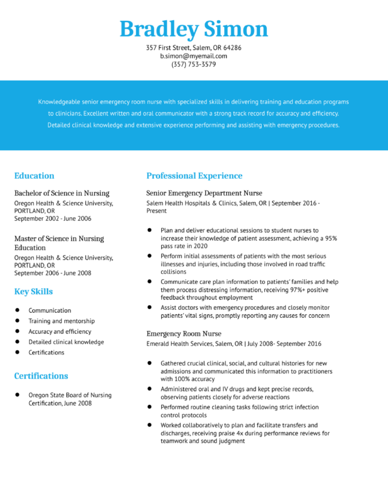 emergency nurse resume examples - Emergency Room Nurse Resume Examples And Templates For 2023 768x994 
