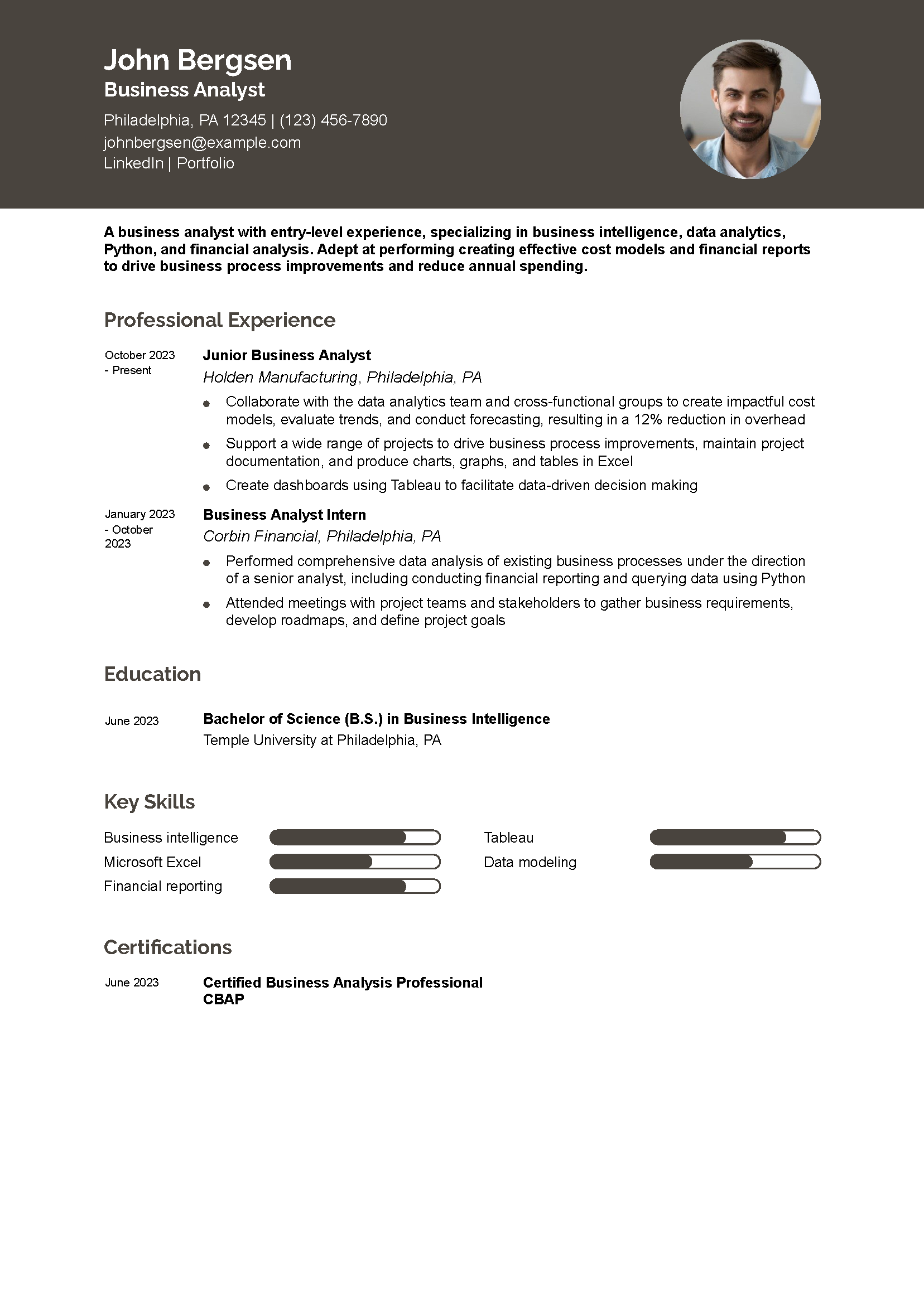 Entry-Level Business Analyst Resume Example