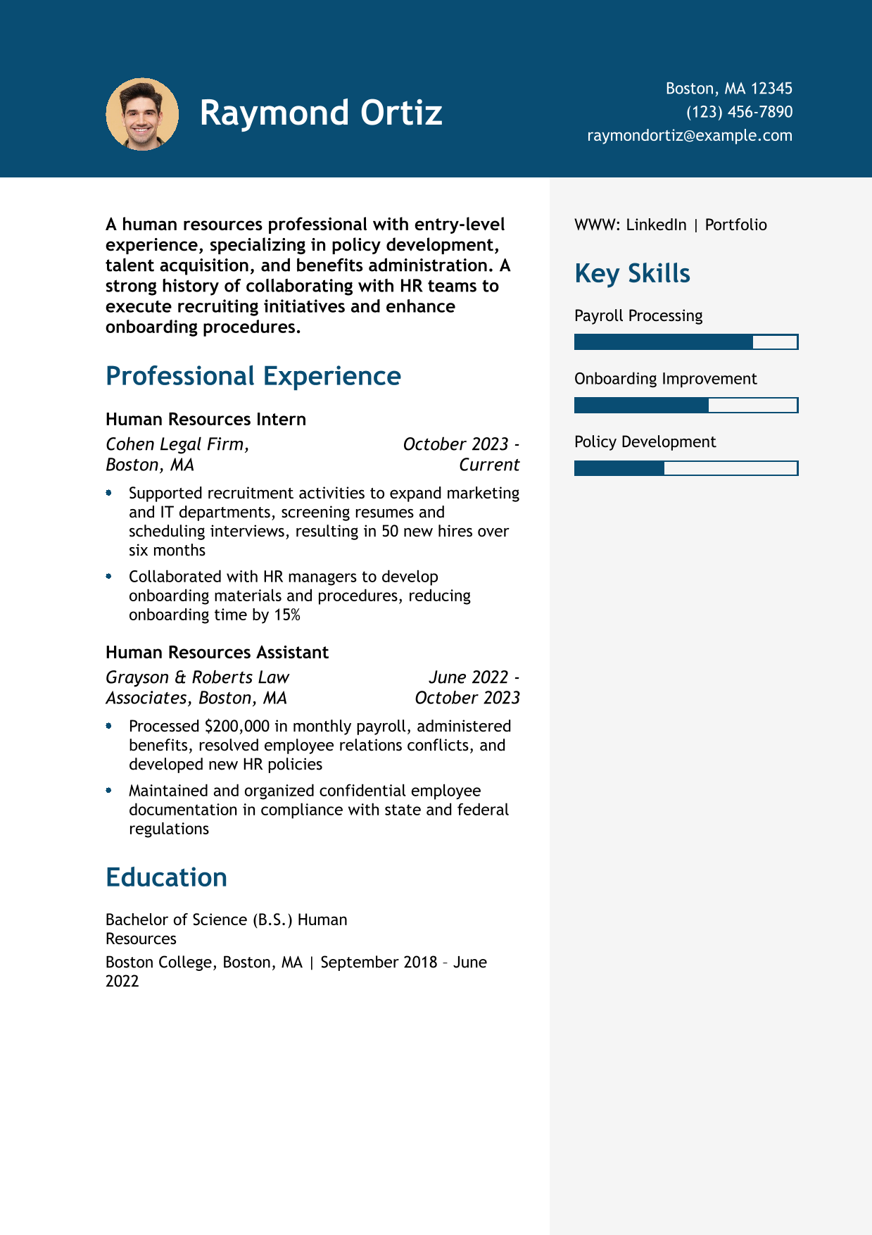 Entry-Level Human Resources Resume Example