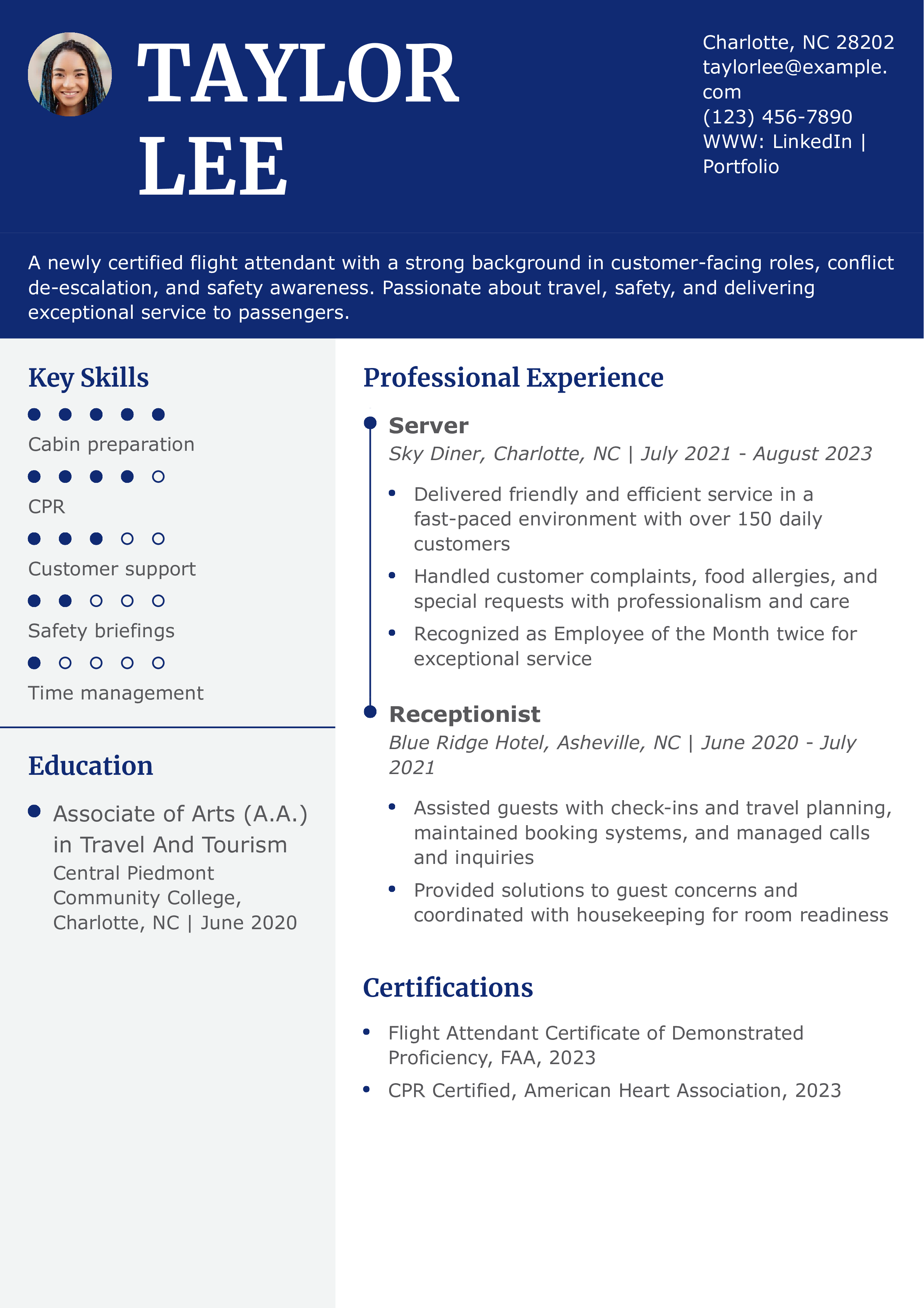Entry-Level Flight Attendant Resume Example