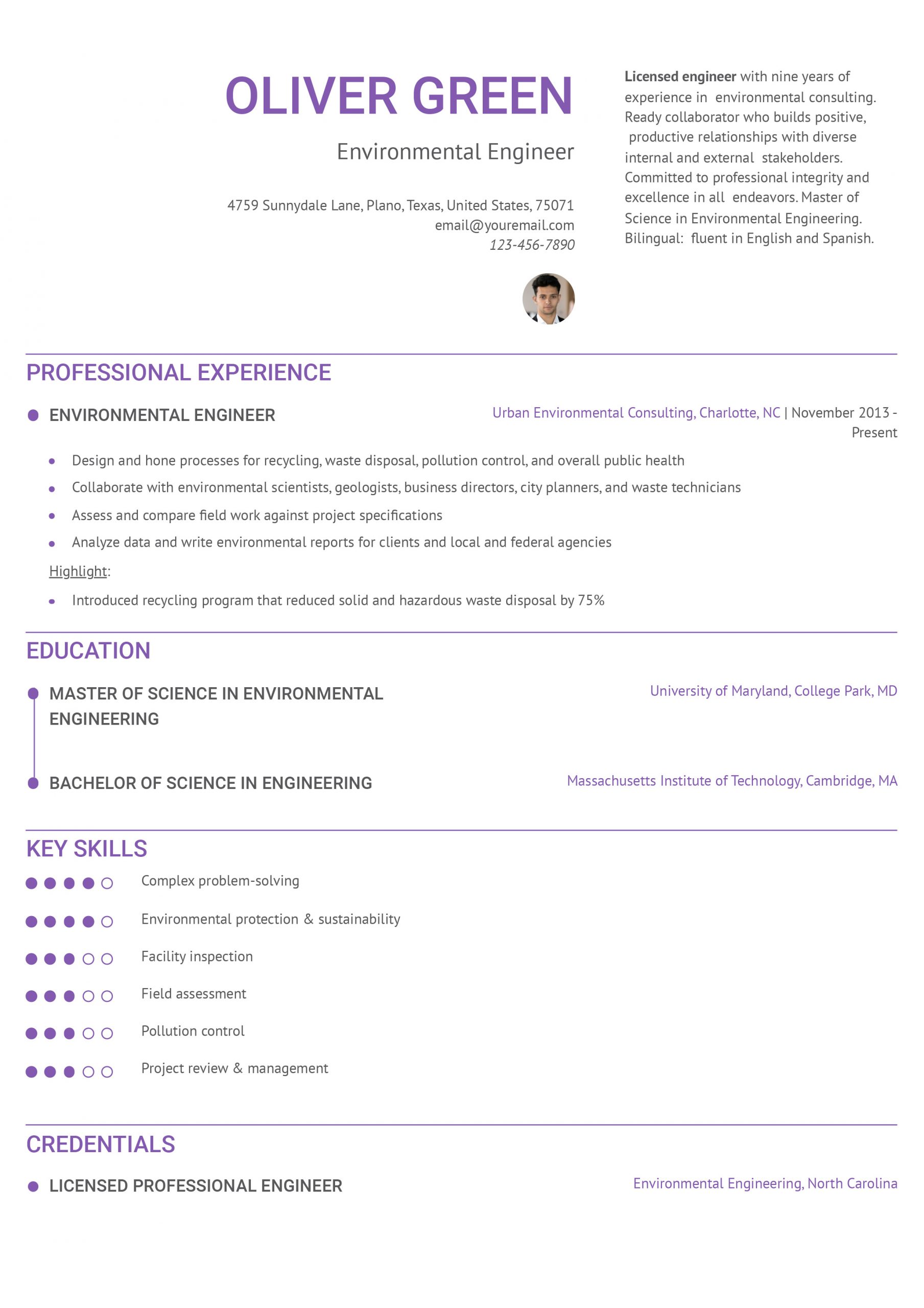 Environmental Engineer Resume Example