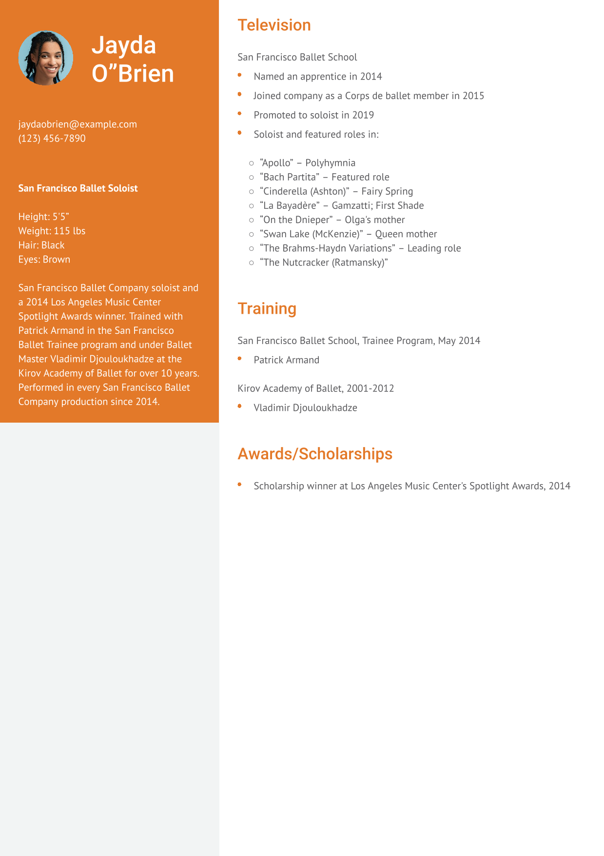 Ballet Soloist Resume