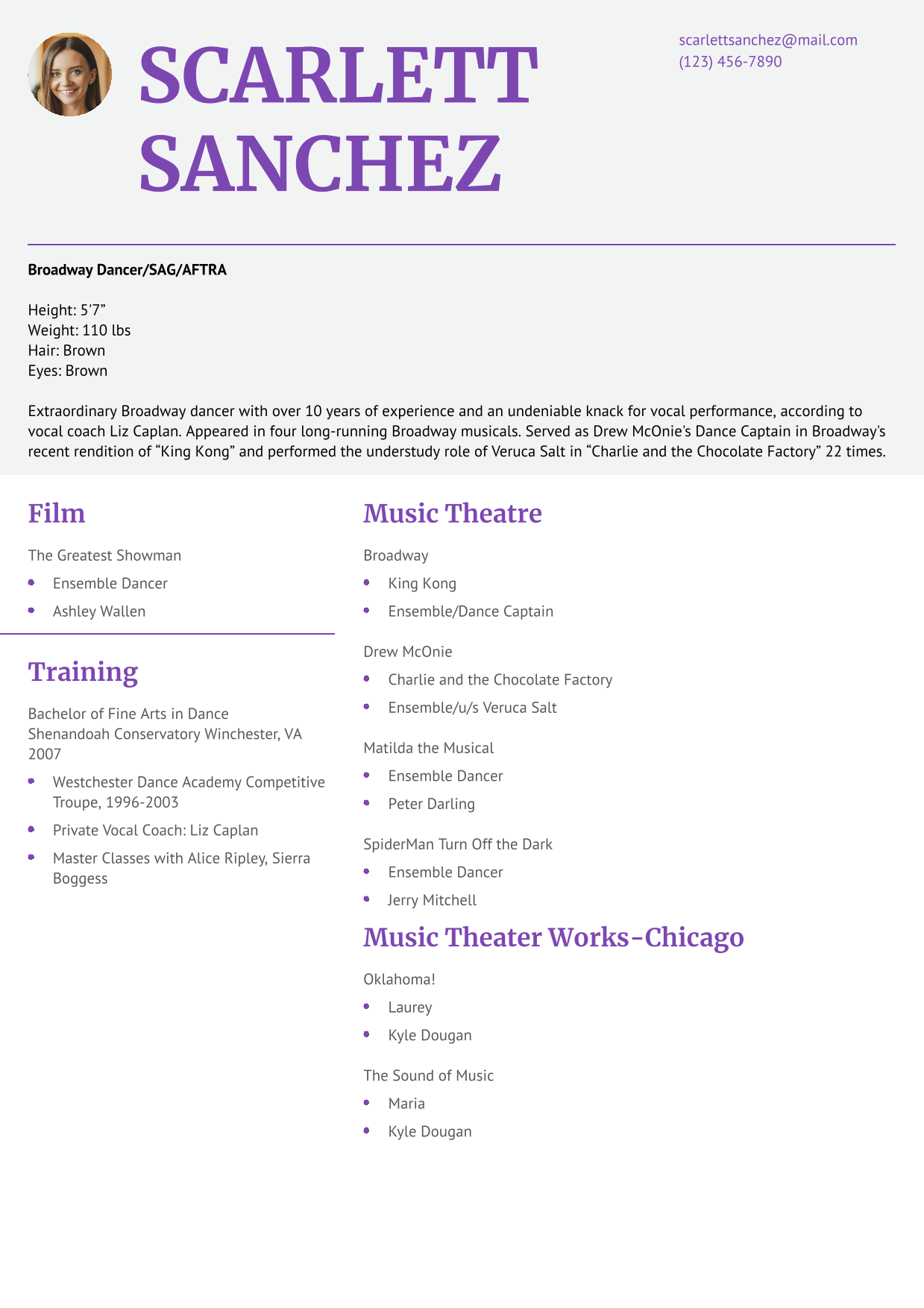 Broadway Dancer Resume