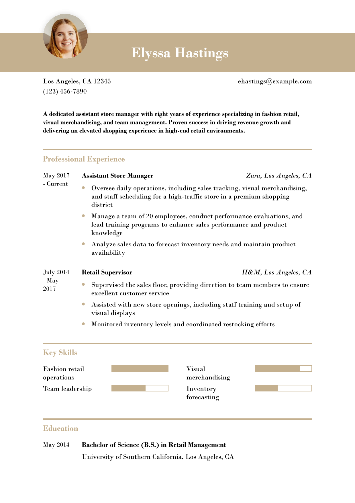 Fashion Assistant Store Manager Resume Example