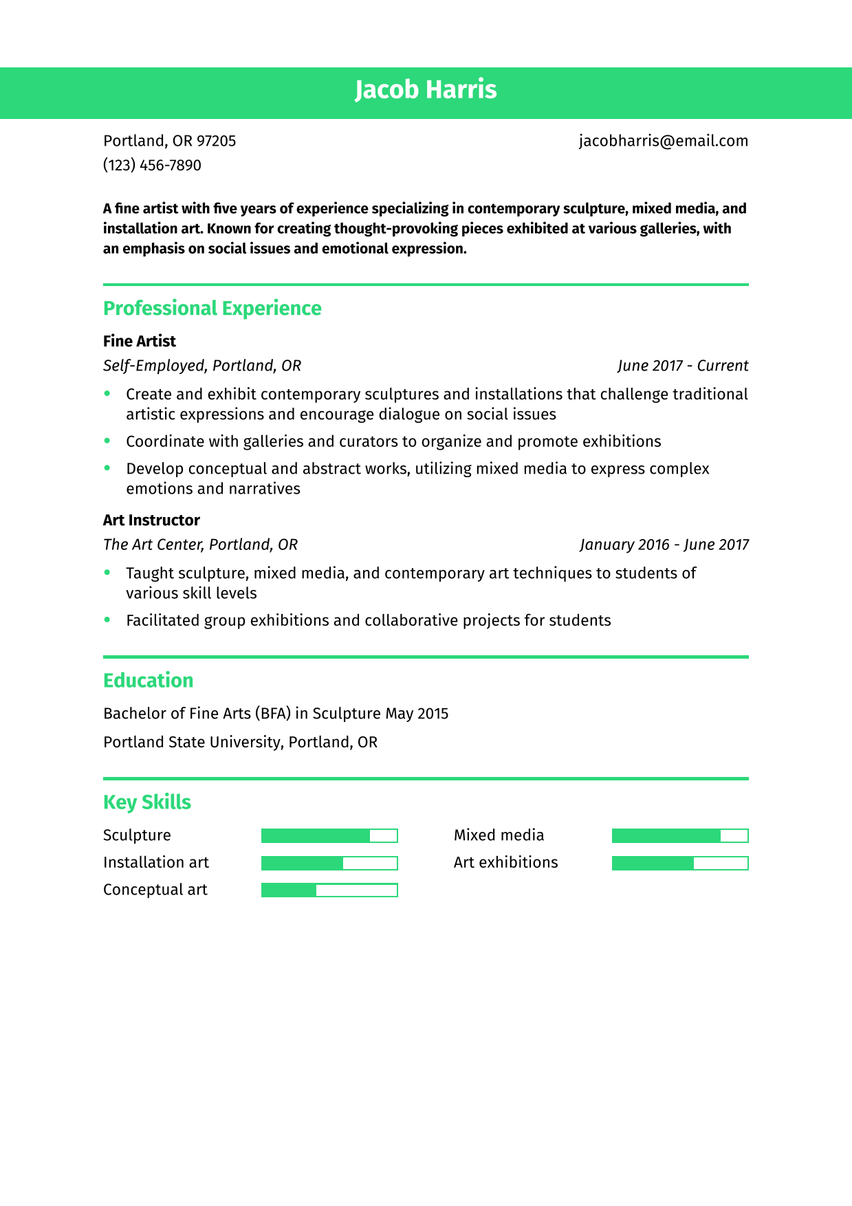 Fine Artist Resume Example