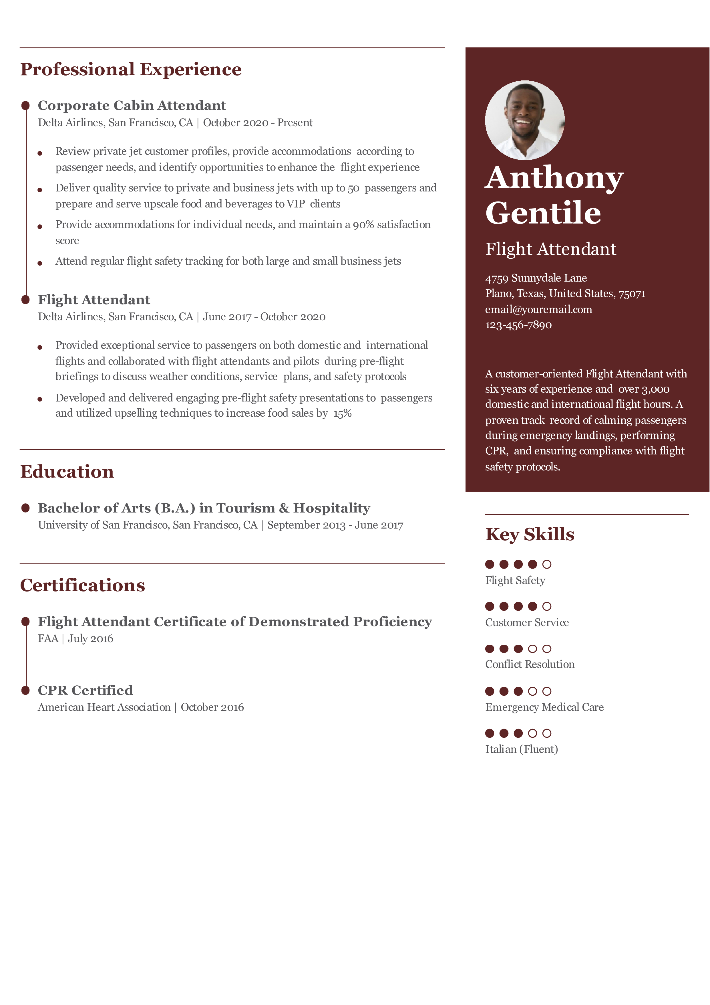 Corporate Cabin Attendant Resume Example
