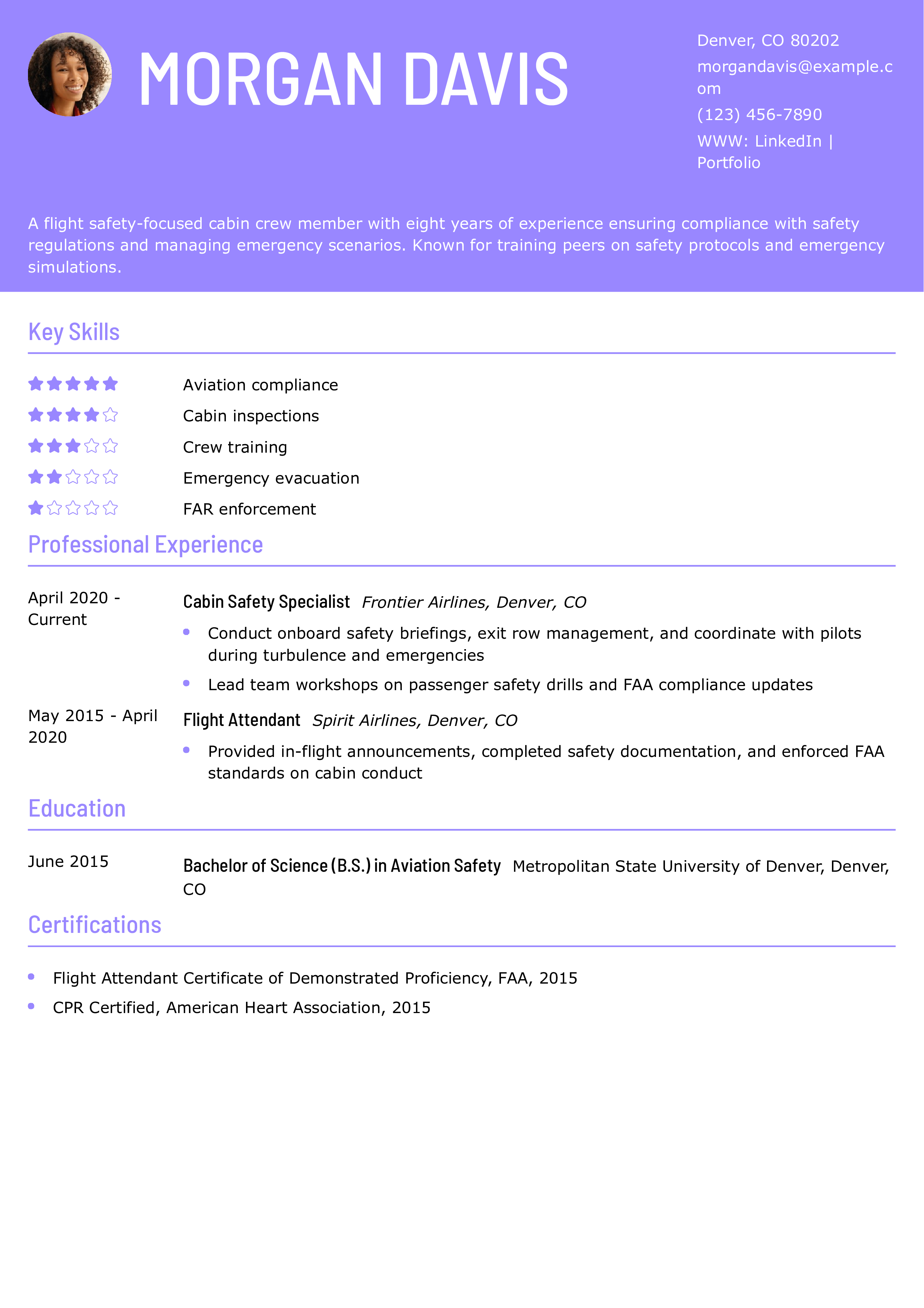 Flight Safety Specialist Resume Example
