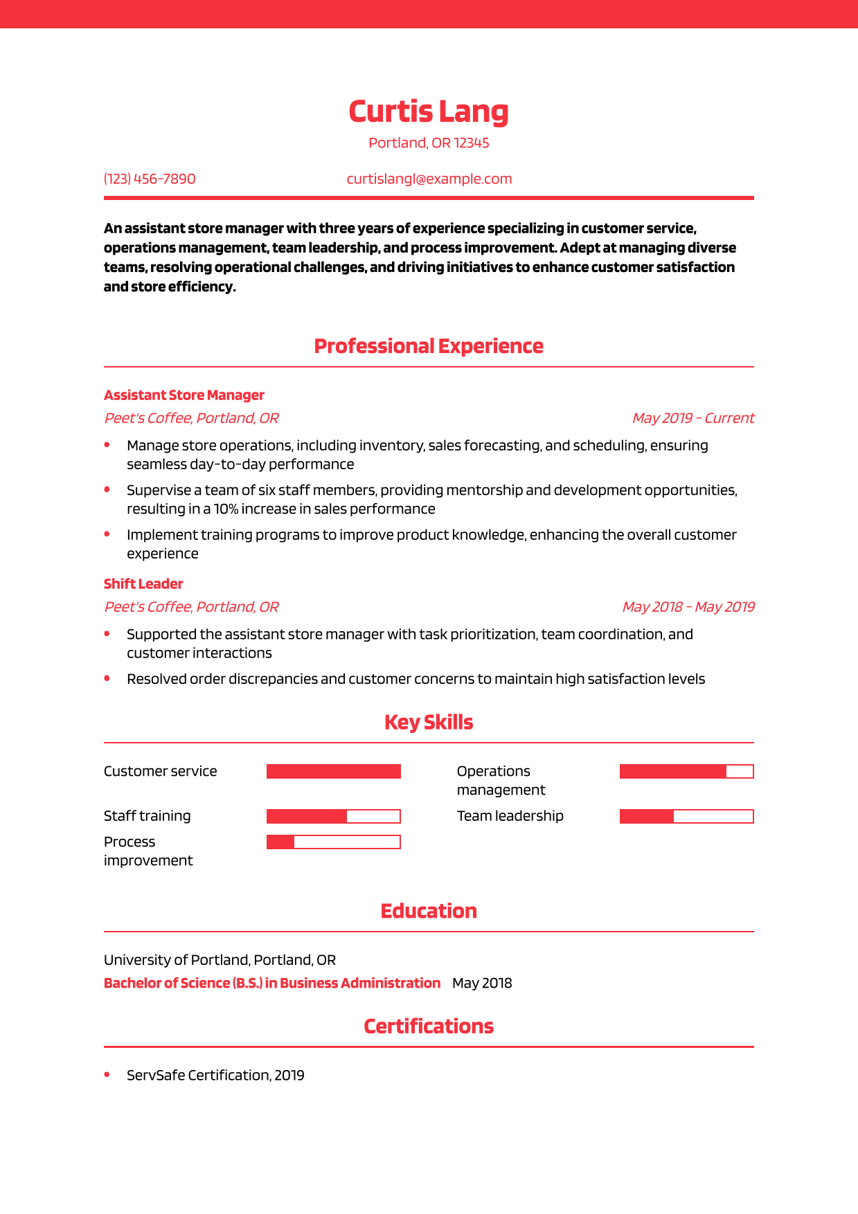 Formal Assistant Store Manager Resume Example