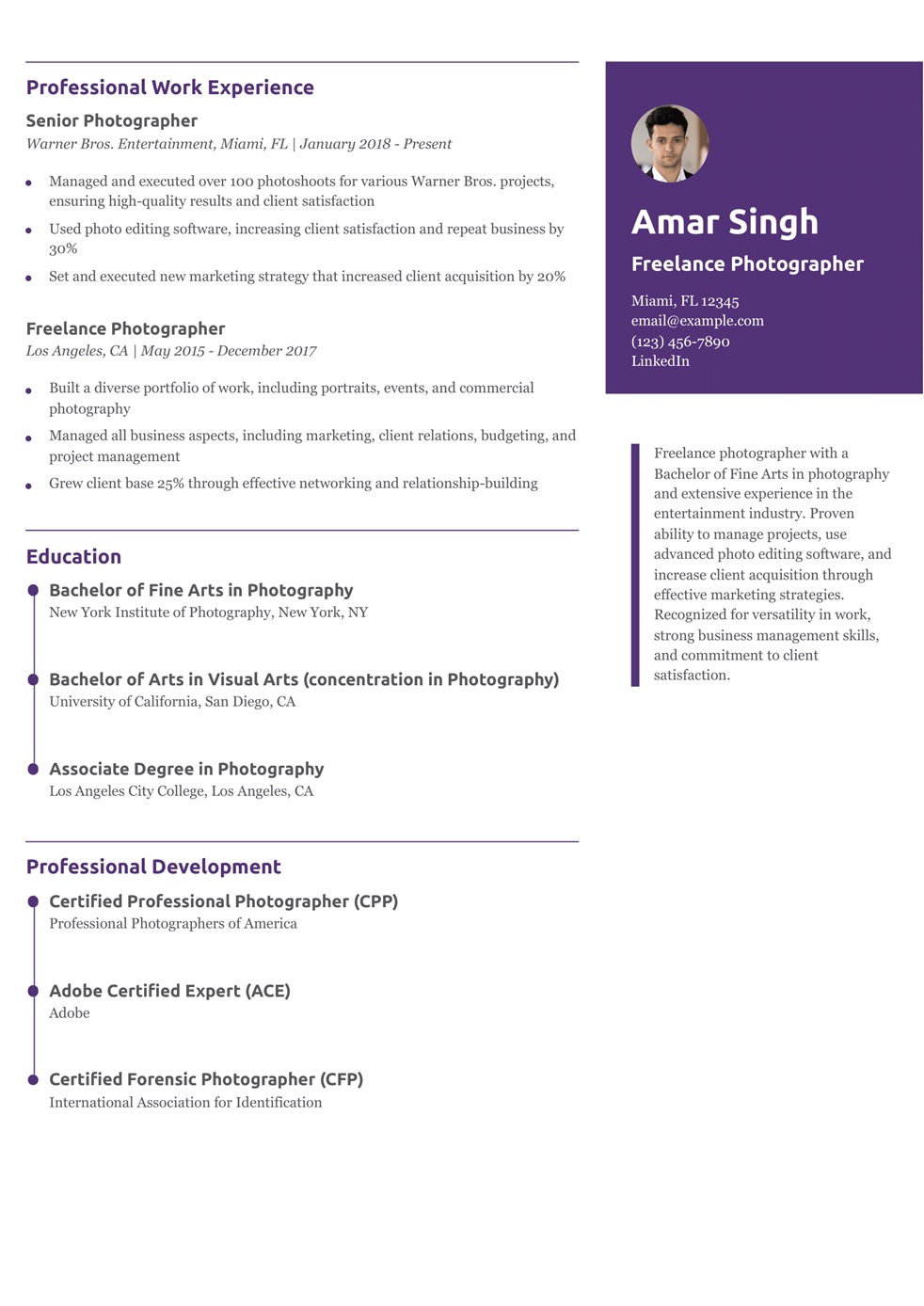 Photographer Resume Example
