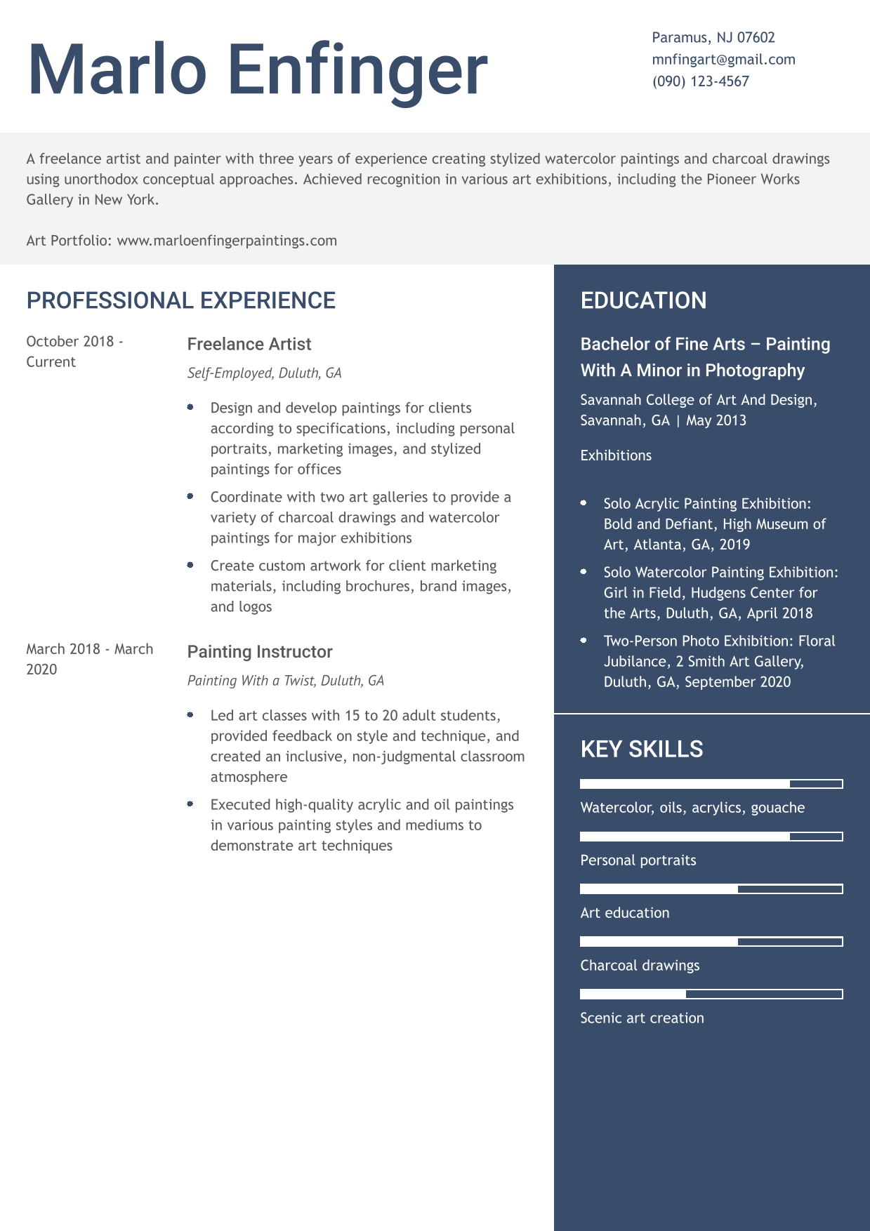 Artist Resume Example