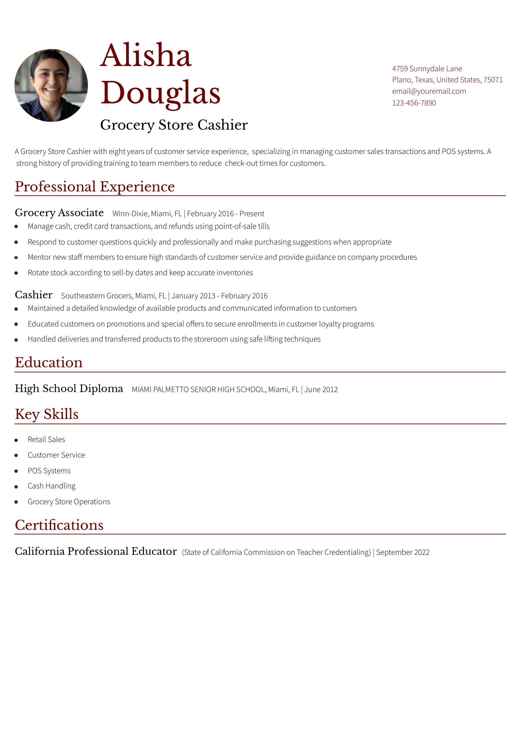 Grocery Store Cashier Resume Examples and Templates for 2025