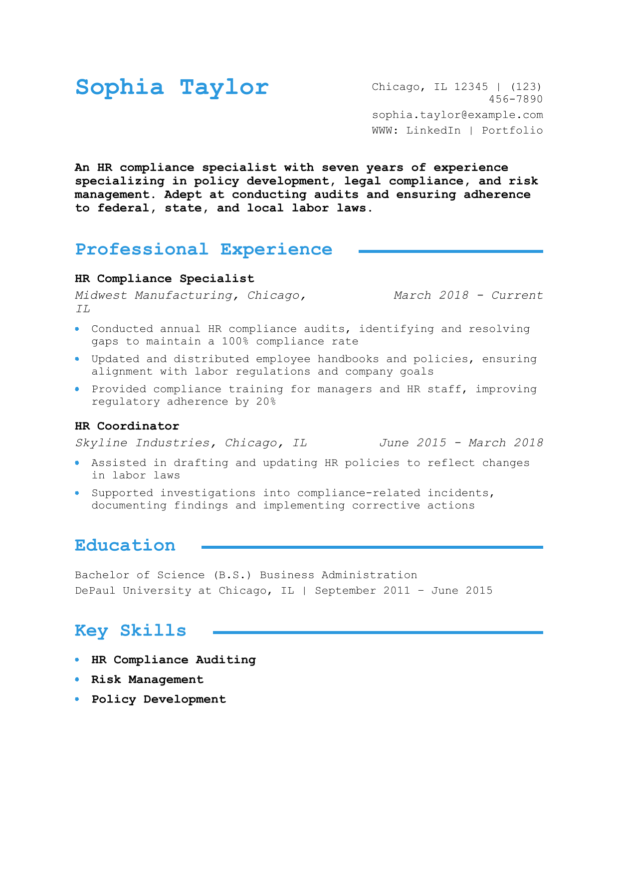 HR Compliance Resume Example