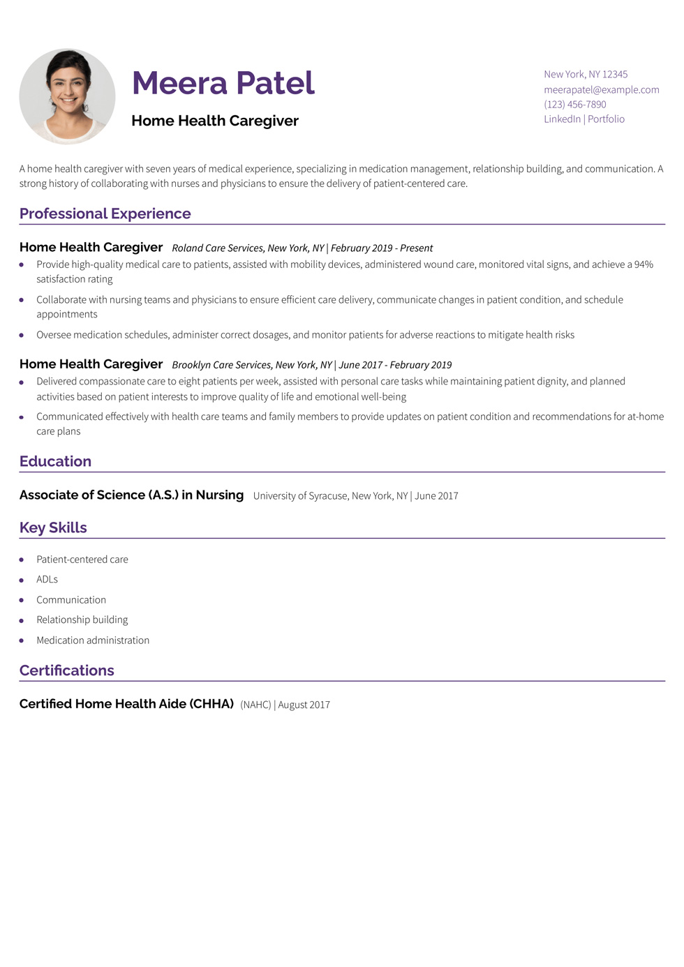Home Health Caregiver Resume Example