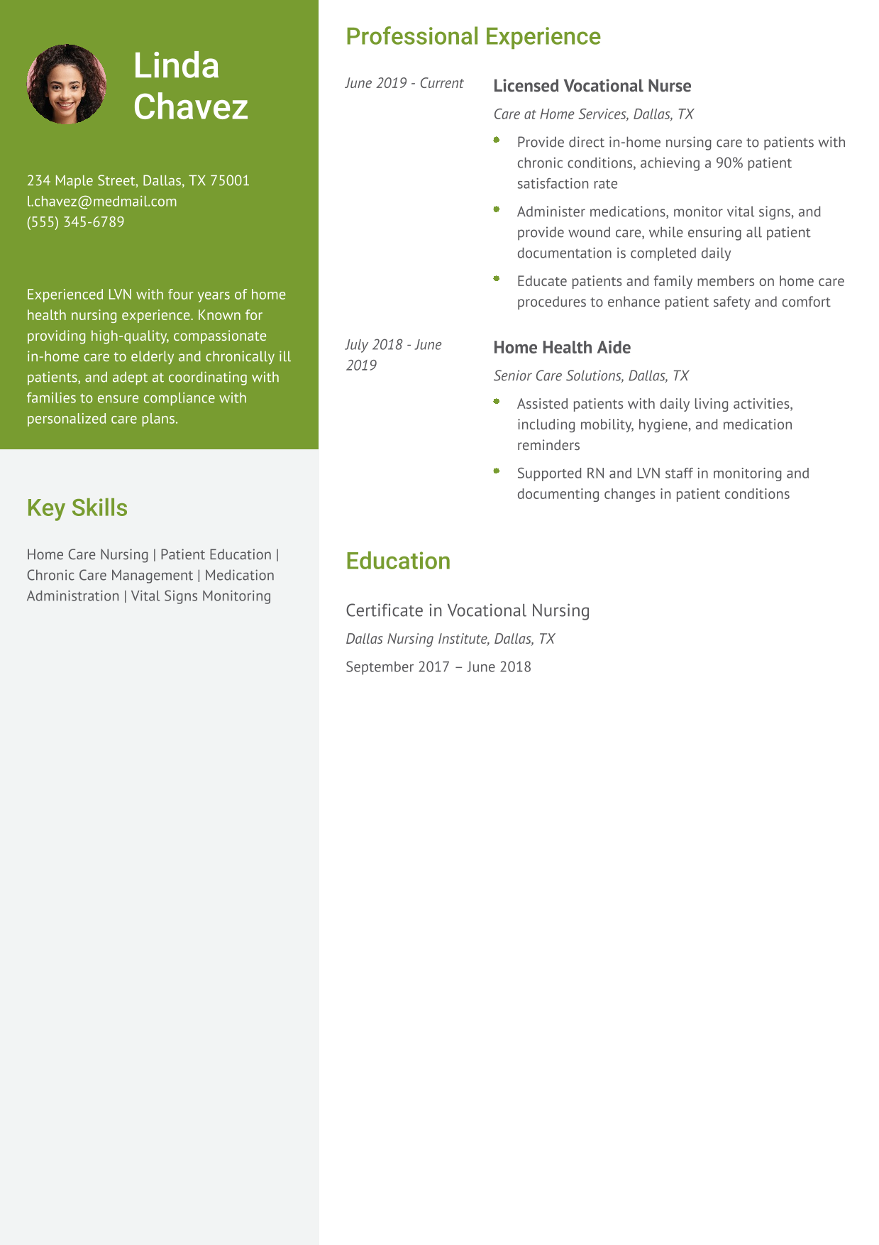 Home Health LVN Resume Example