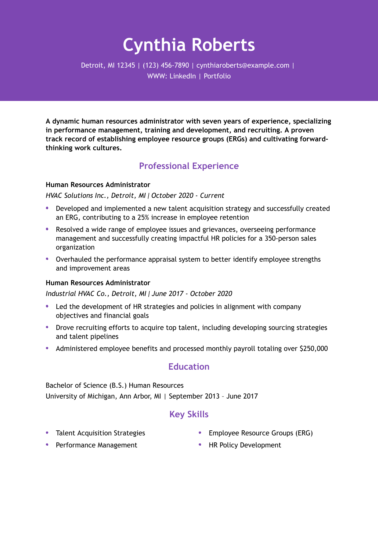 Human Resources Administrator Resume Example