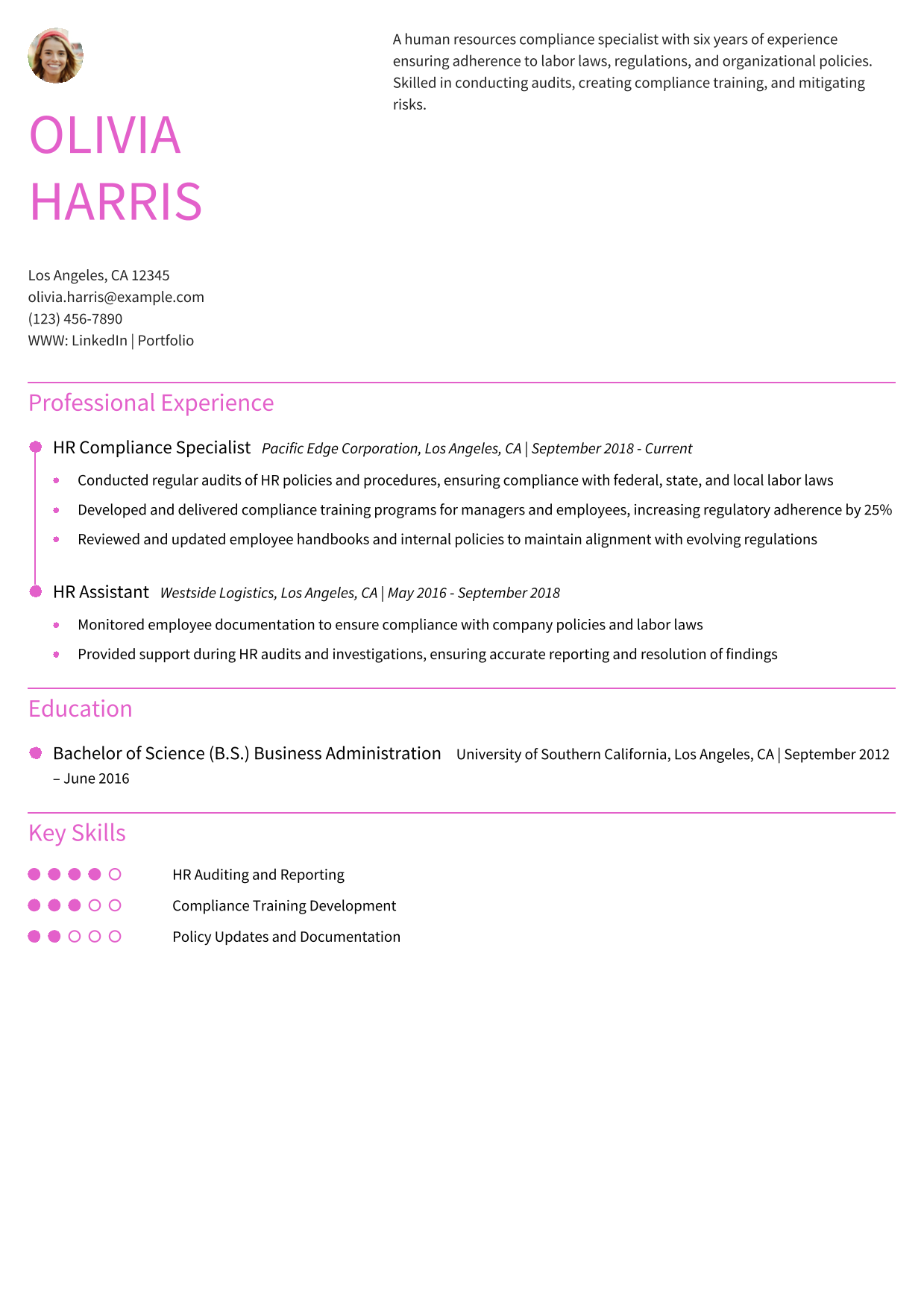 Human Resources Compliance Specialist Resume Example