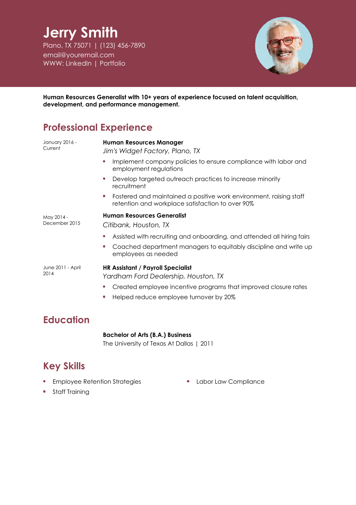 Human Resources Manager Resume Example