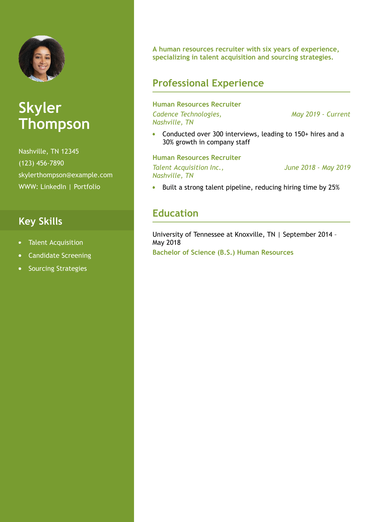 Human Resources Recruiter Resume Example