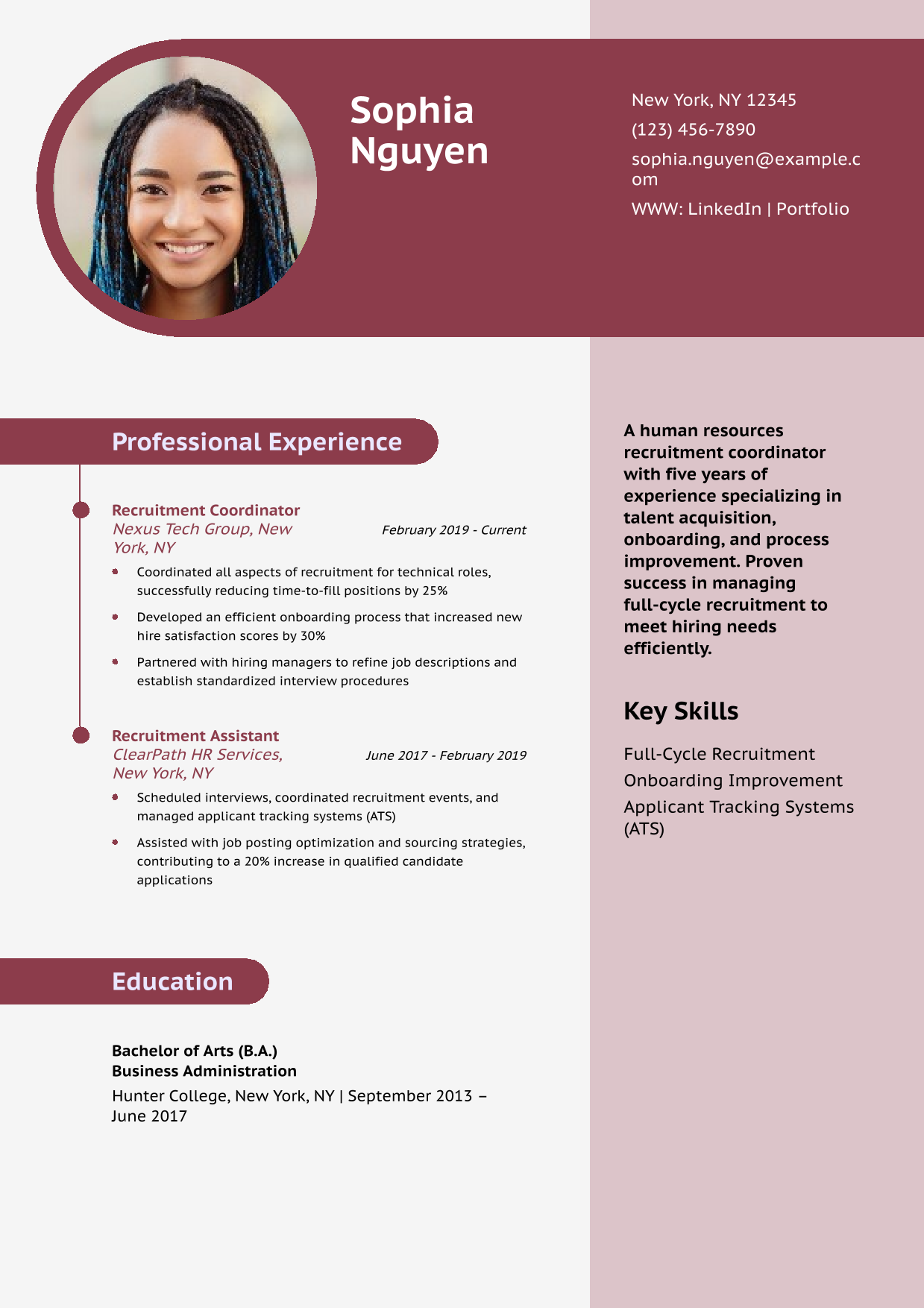 Human Resources Recruitment Coordinator Resume Example