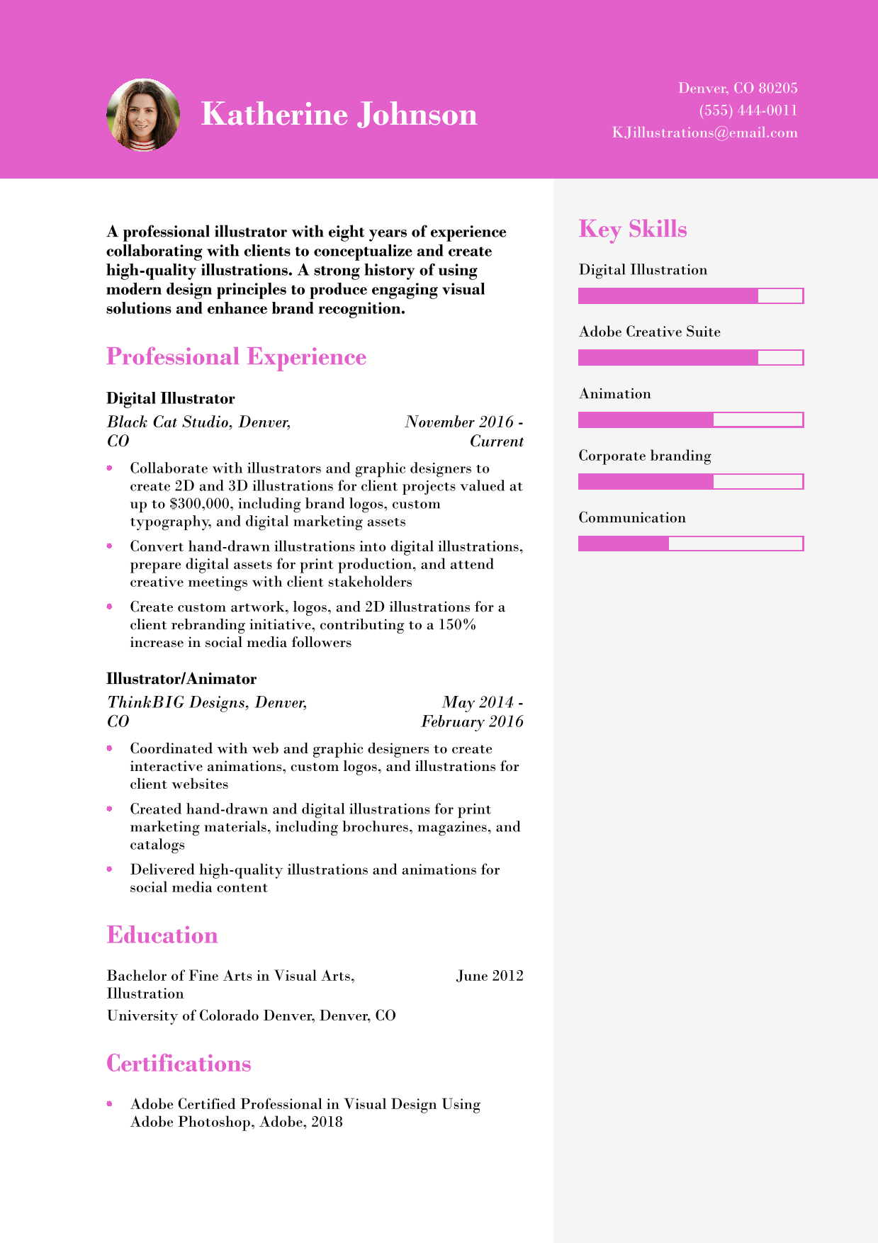 Illustrator Resume Example