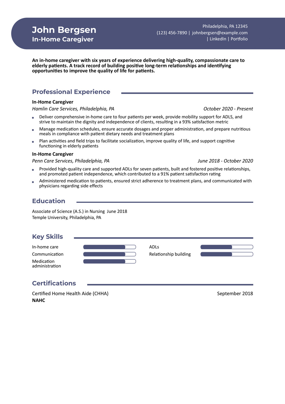 Caregiver Resume Example
