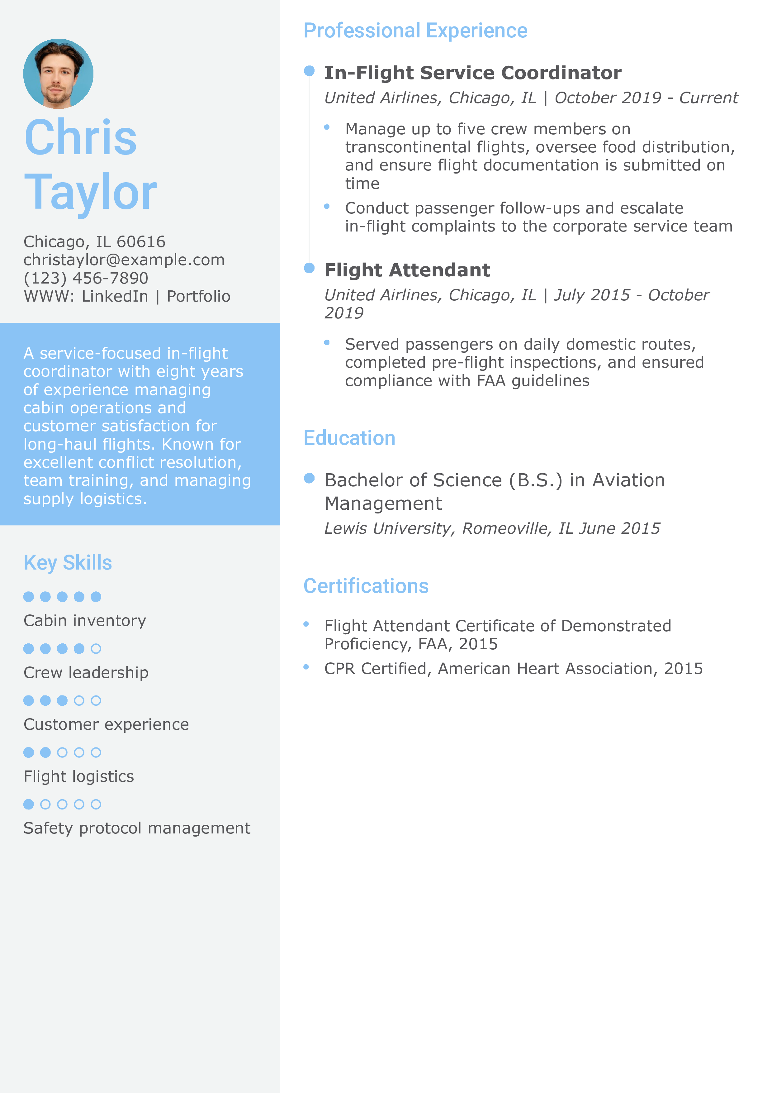 In-Flight Service Coordinator Resume Example