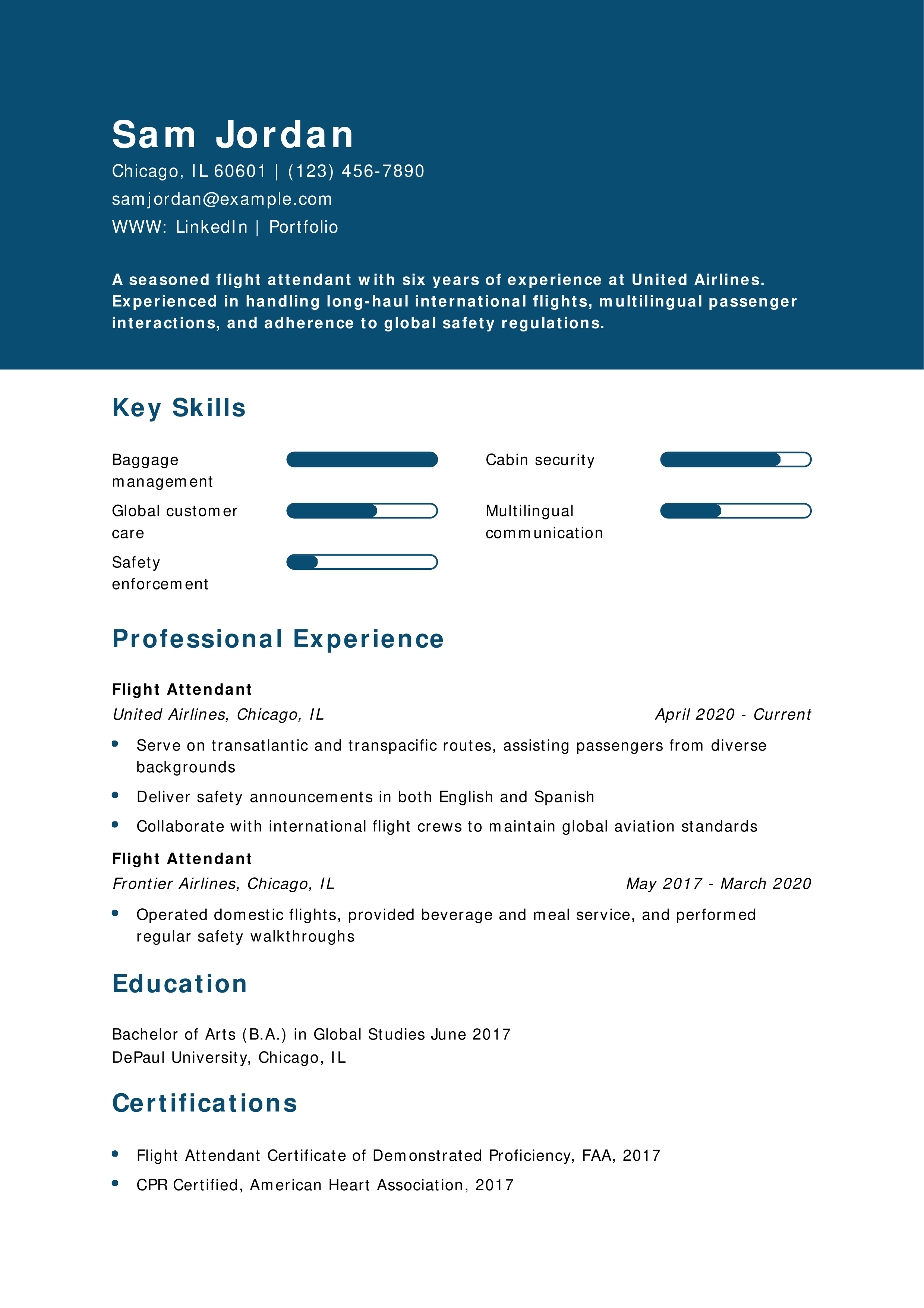 International Cabin Crew Resume Example