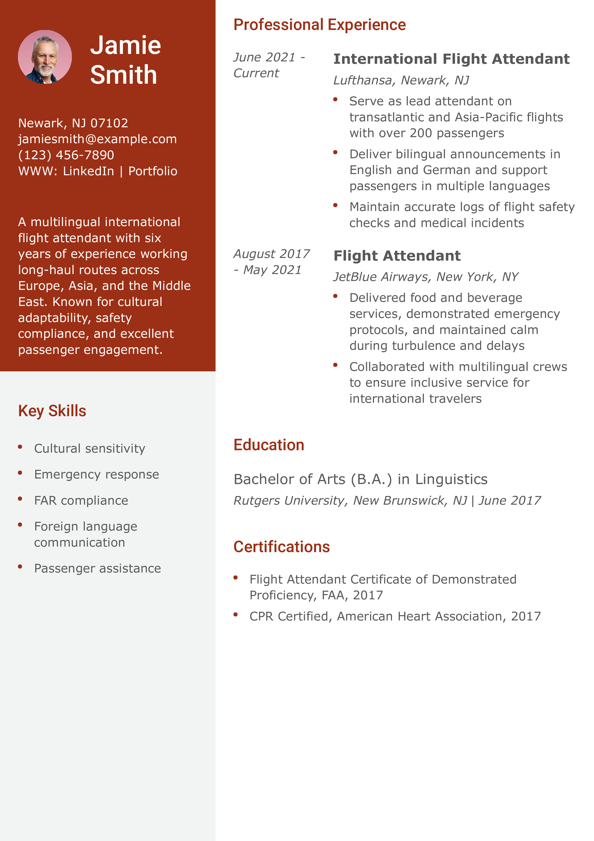 International Flight Crew Resume Example