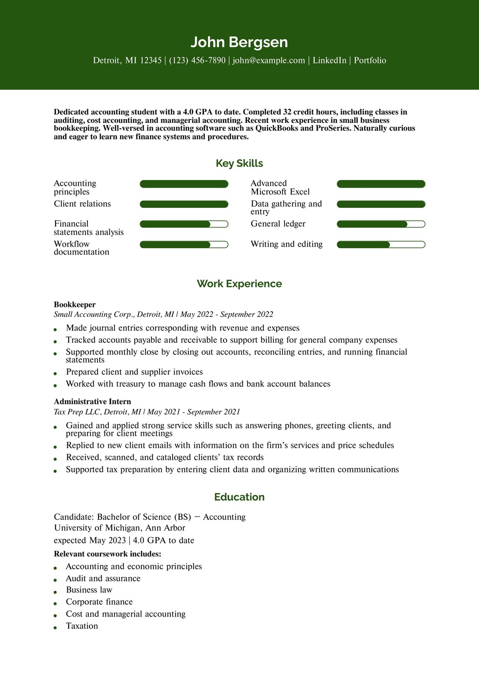 Internship Resume Example
