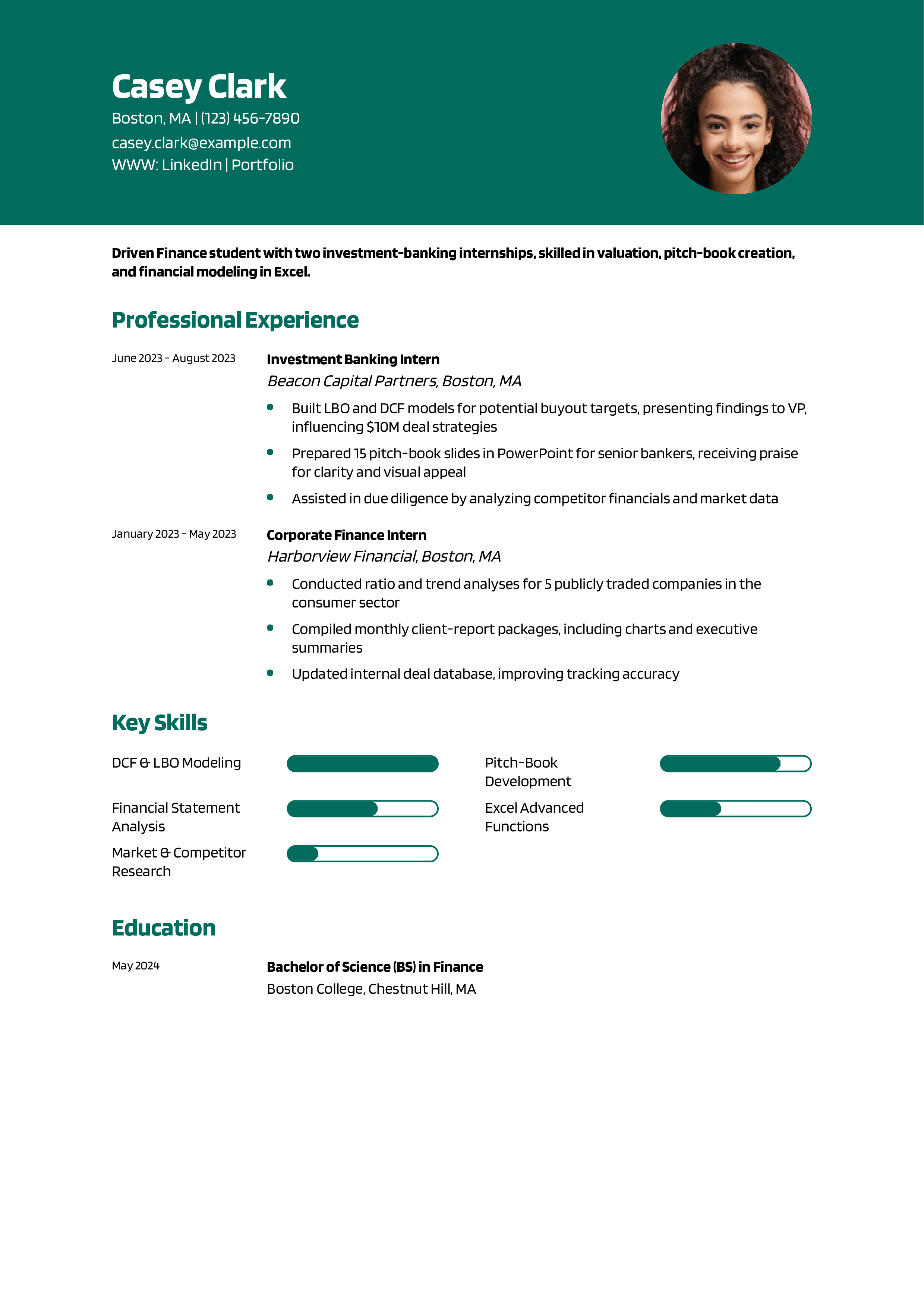 Investment Banking Internship Resume